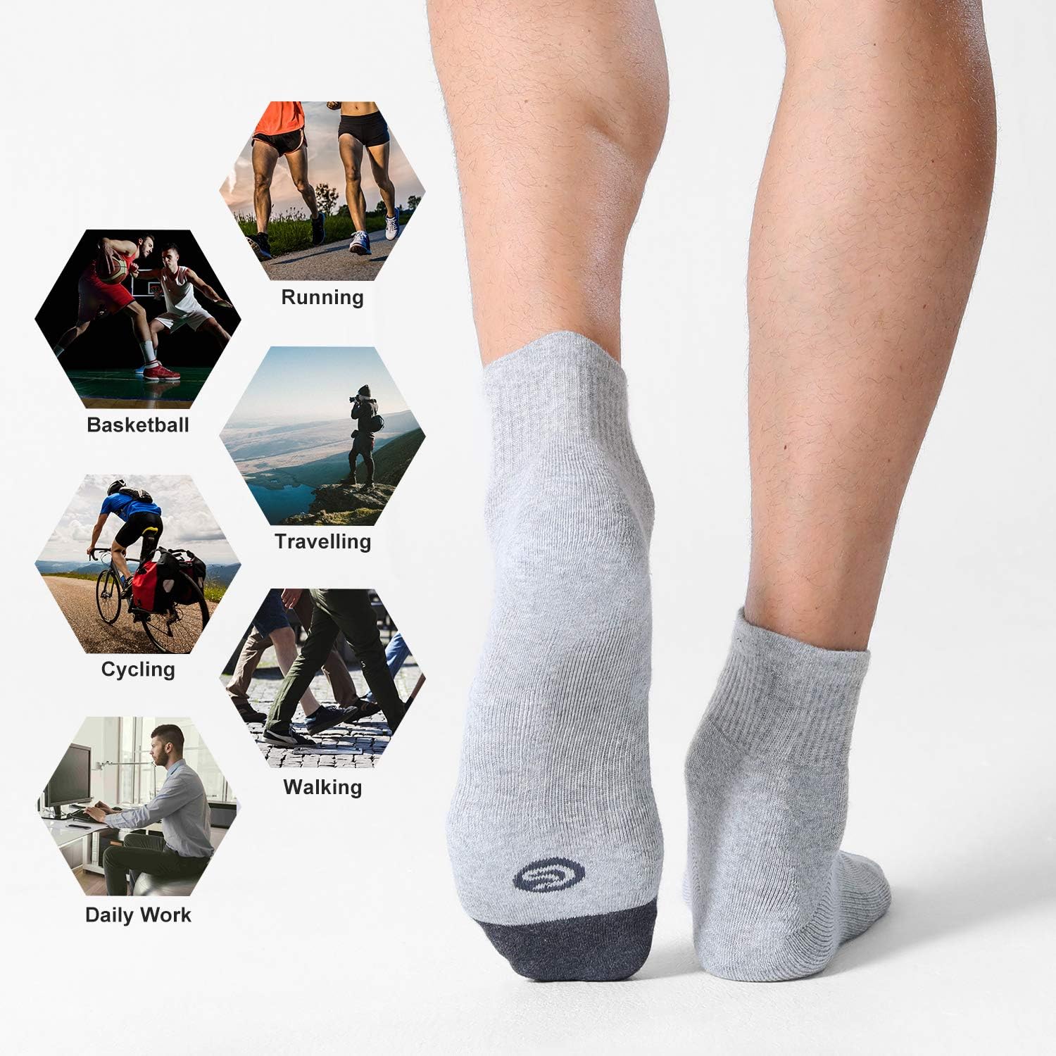 CS CELERSPORT 6 Pack Men's Ankle Socks with Cushion Athletic Running Socks - Image 6