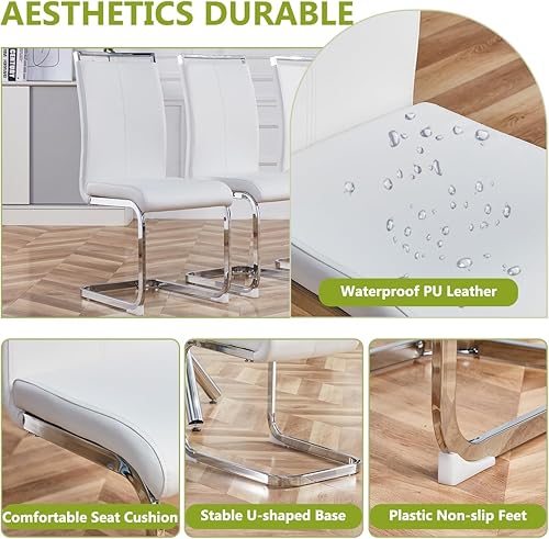 Miniatura 122 de AZmac Juego de 4 sillas de comedor modernas de cuero, sillas de cocina sin brazos, sillas de comedor con asiento acolchado tapizado y patas cromadas
