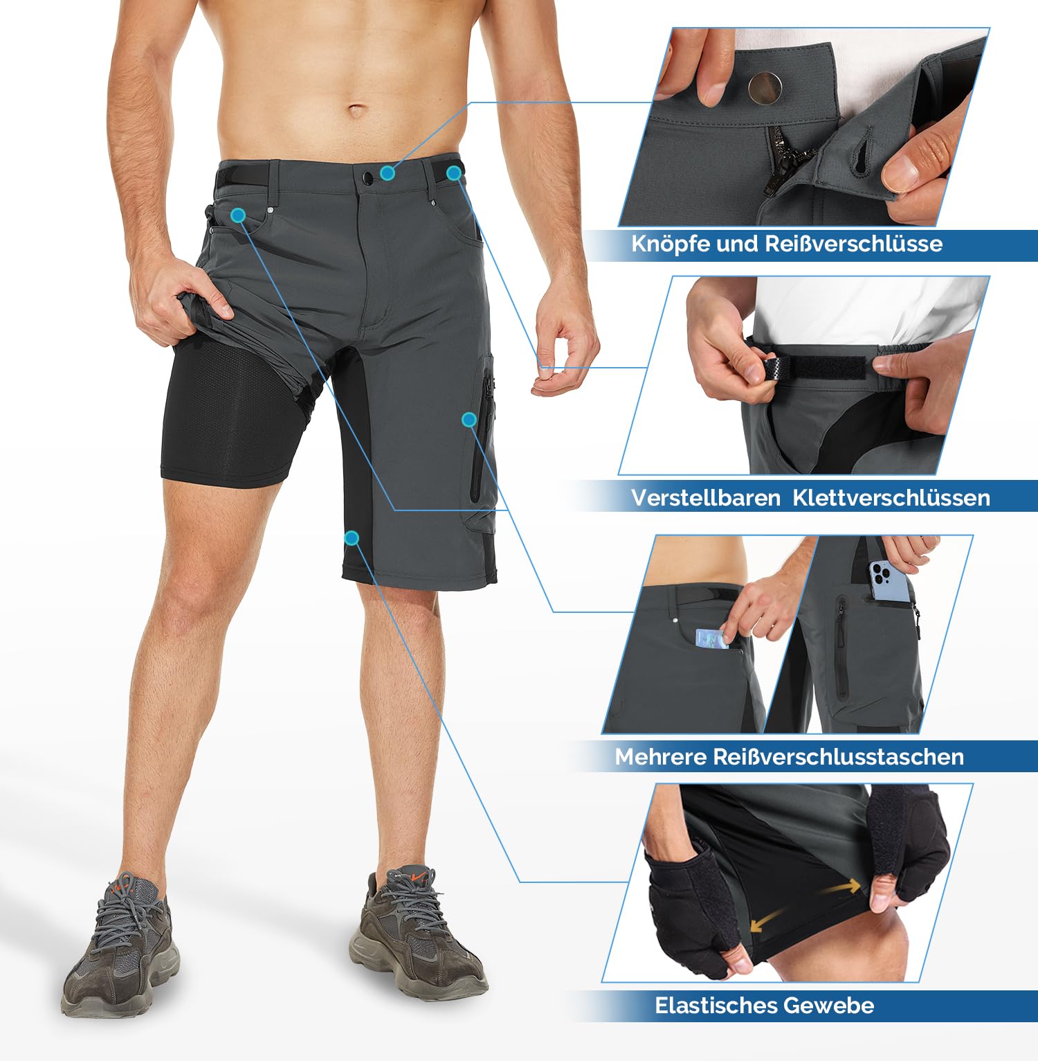 Cycorld Pantalon VTT Homme Séchage Rapide Rembourrage Siège Élastique Vélo