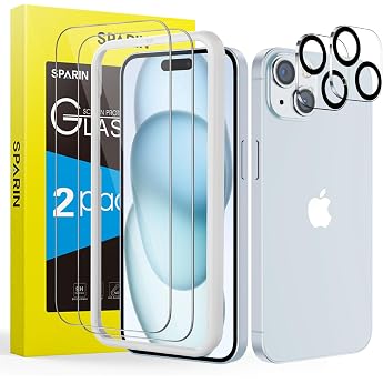 SPARIN Tempered Glass Screen Protector for iPhone 15 2 Screen Protectors