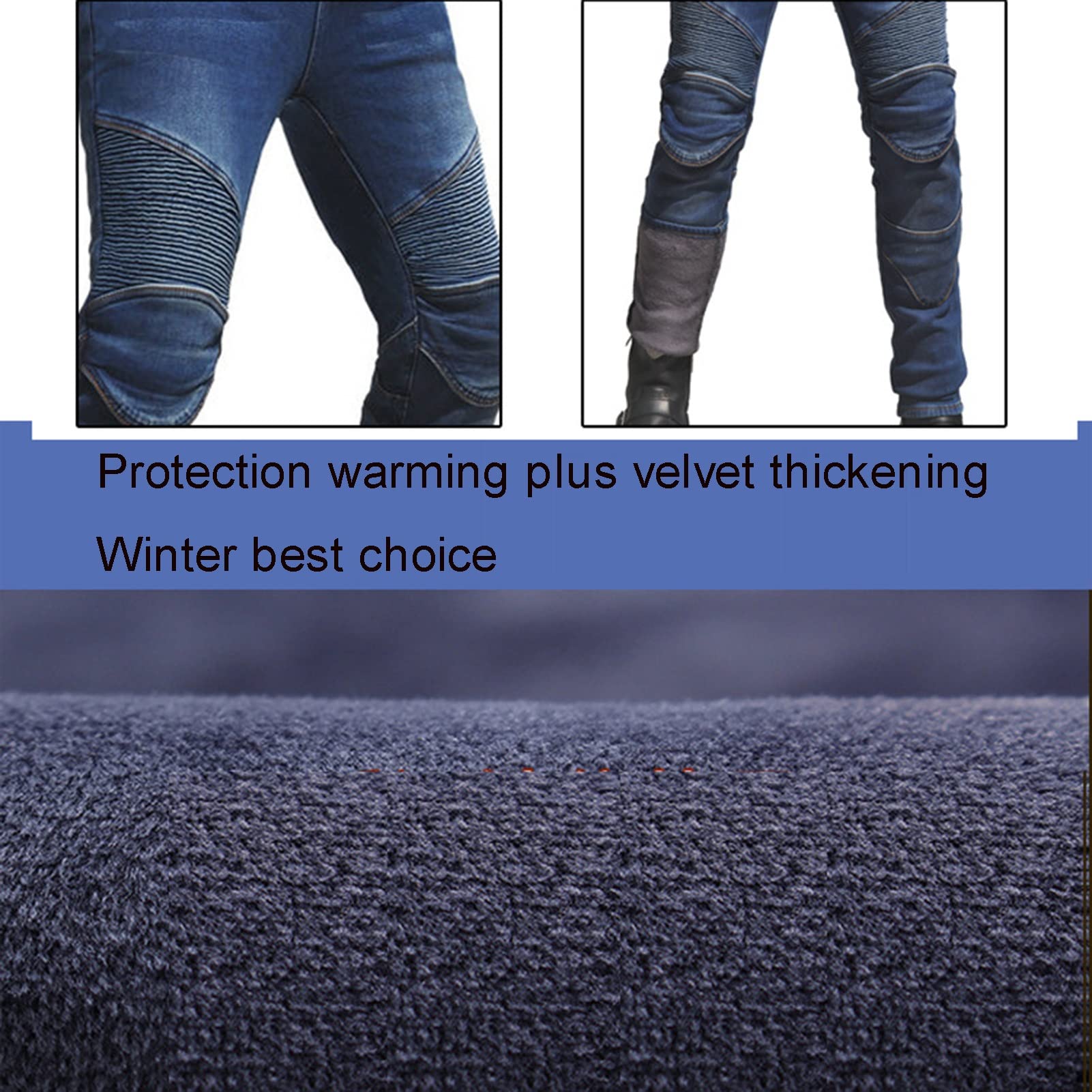 Pantaloni Da Equitazione Moto In Velluto Spesso Jeans Locomotive Invernali. Tessuto Denim Impermeabile, Resistente All'usura, Antivento Ginocchiere * 2, Escaping* 2