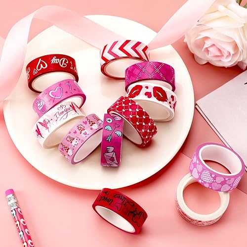 Miniatura 4 de SANNIX 12 rollos de cinta Washi para el día de San Valentín 0591in color rojo y rosa cintas de enmascaramiento de San Valentín decoraciones de