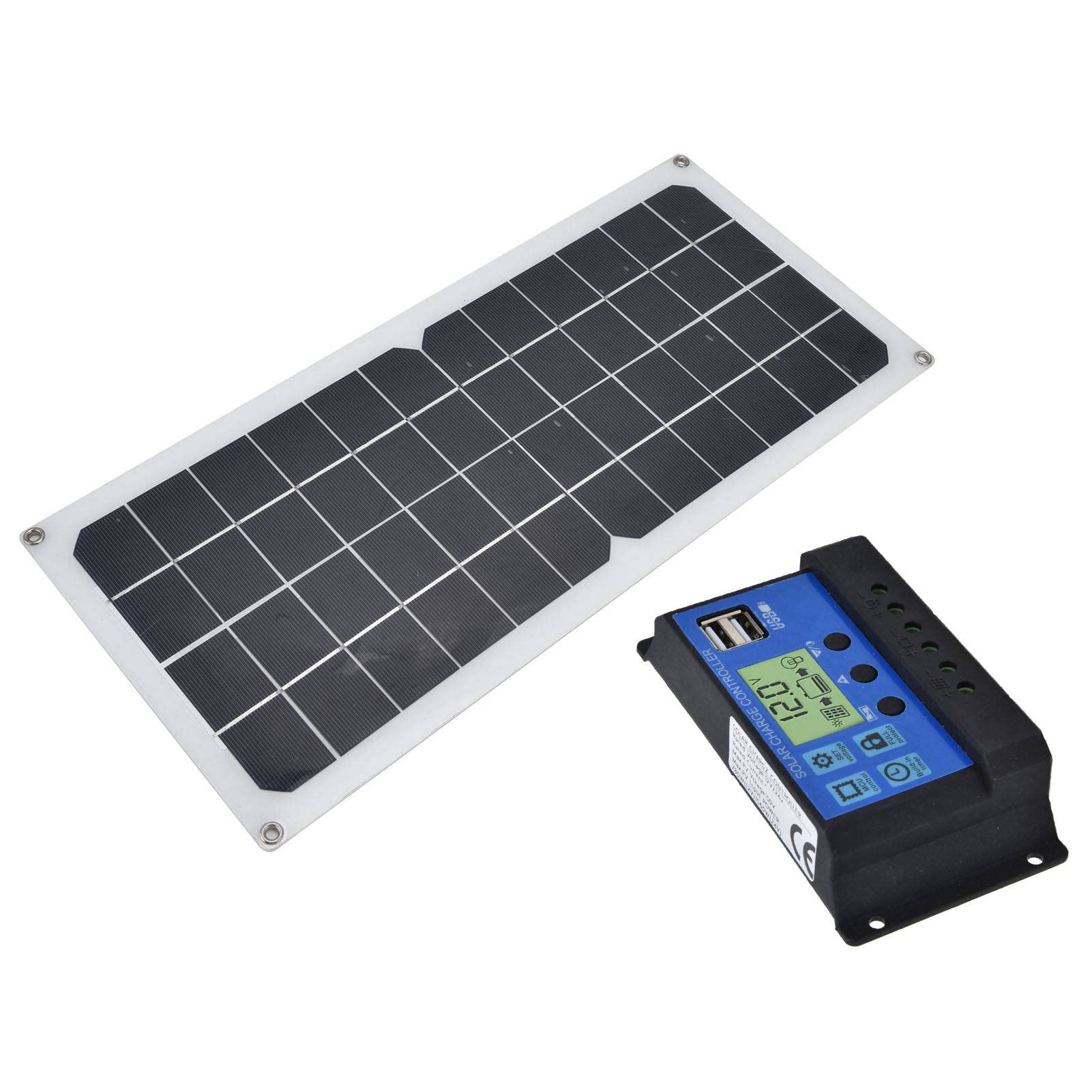 Tnfeeon Panel Solar Monocristalino 10W, Cargador con Salida USB 5V Controlador de Batería para Coche Caravana Off Grid
