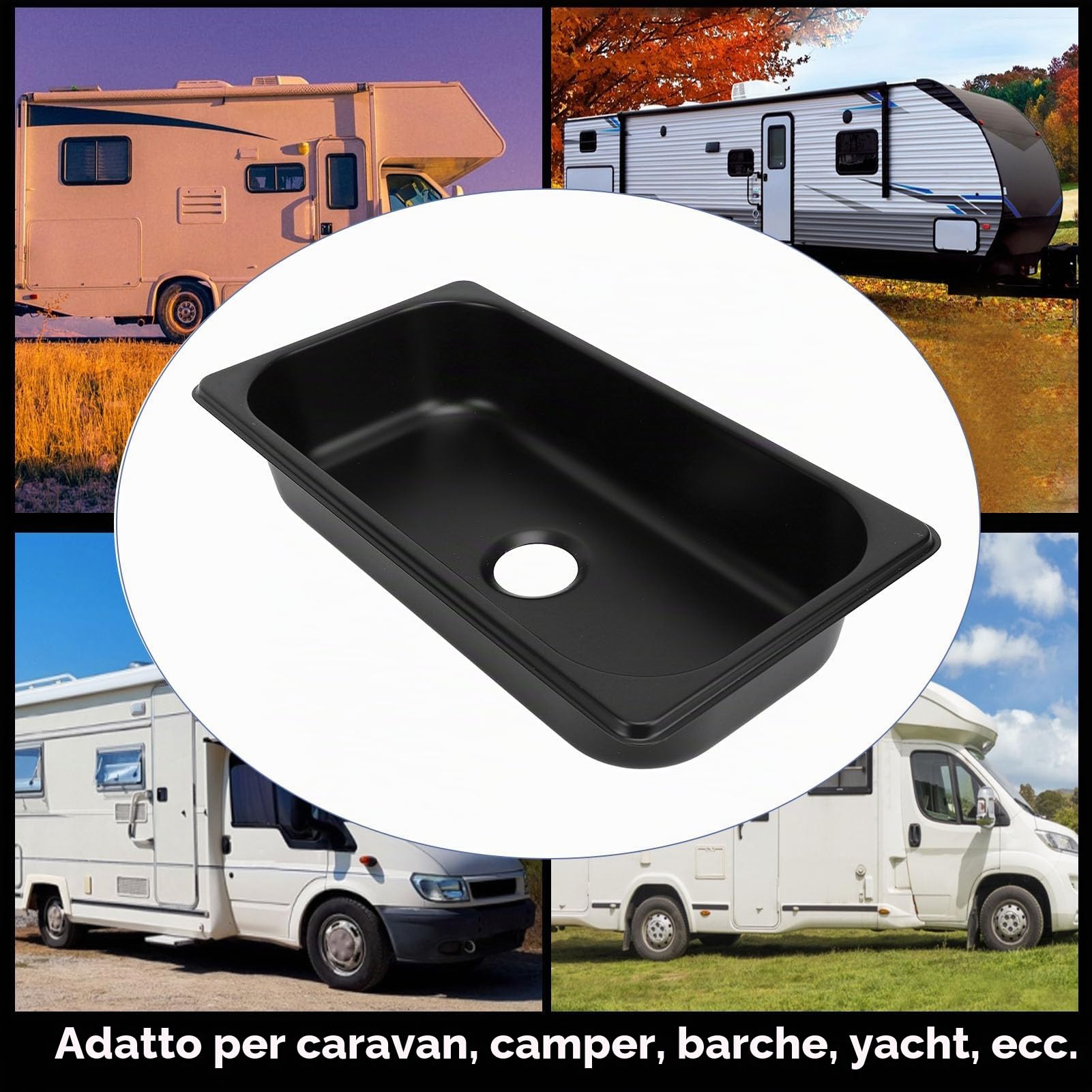 Lavandino 325X176X65Mm Acciaio Inossidabile Lavandino Incasso Lavello Sottopiano con Uscita 40 Mm per Roulotte, Barca, Incorporato Lavandino Lavaggio (Nero verniciato