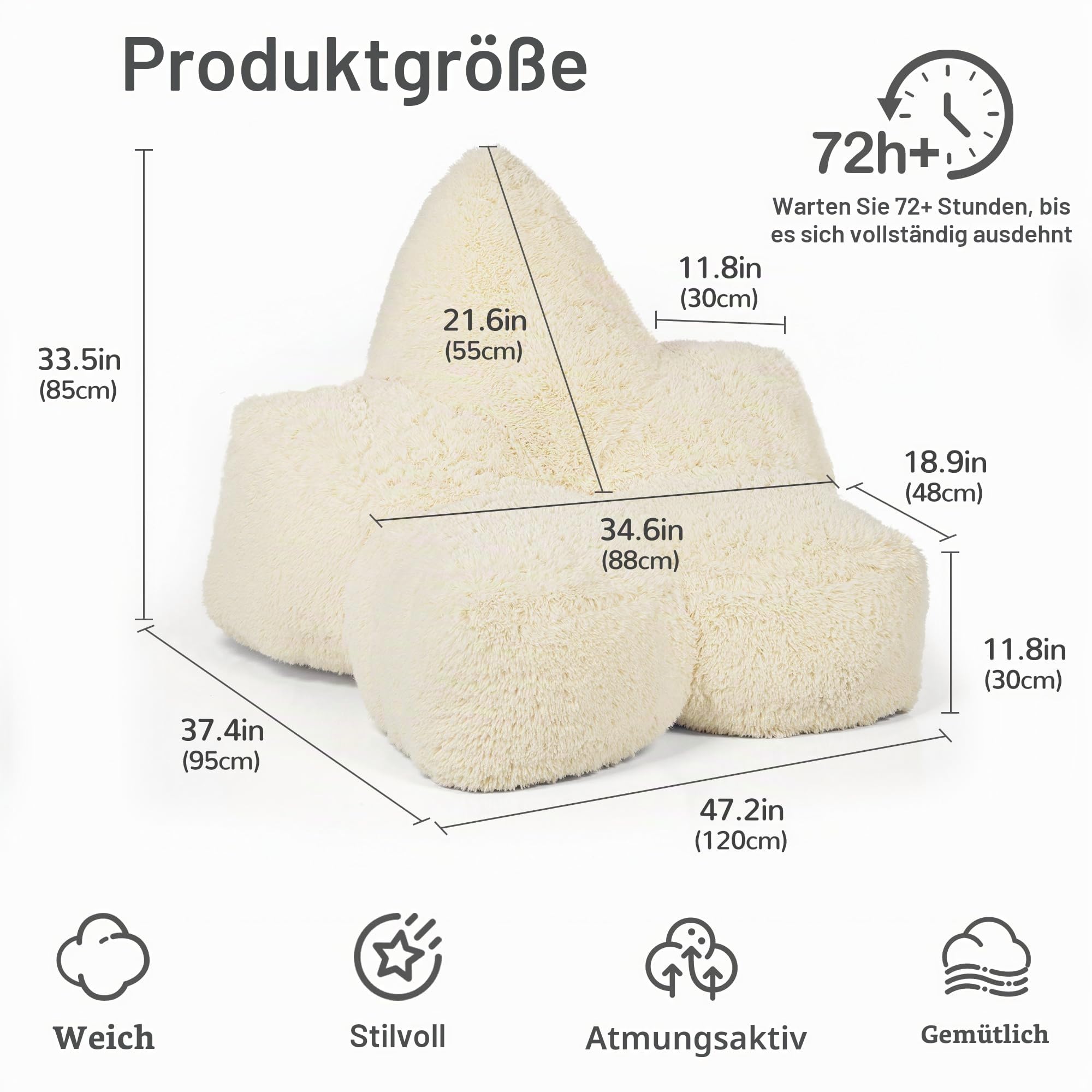 Pamapic Sitzsack-Stuhl, großer Stern-Sitzsack-Stuhl mit Füllung enthalten, ergonomischer Liegestuhl mit extra großem Sitz, flauschiges faules Sofa, Sitzsack für Erwachsene, Loungesitz für Wohnzimmer