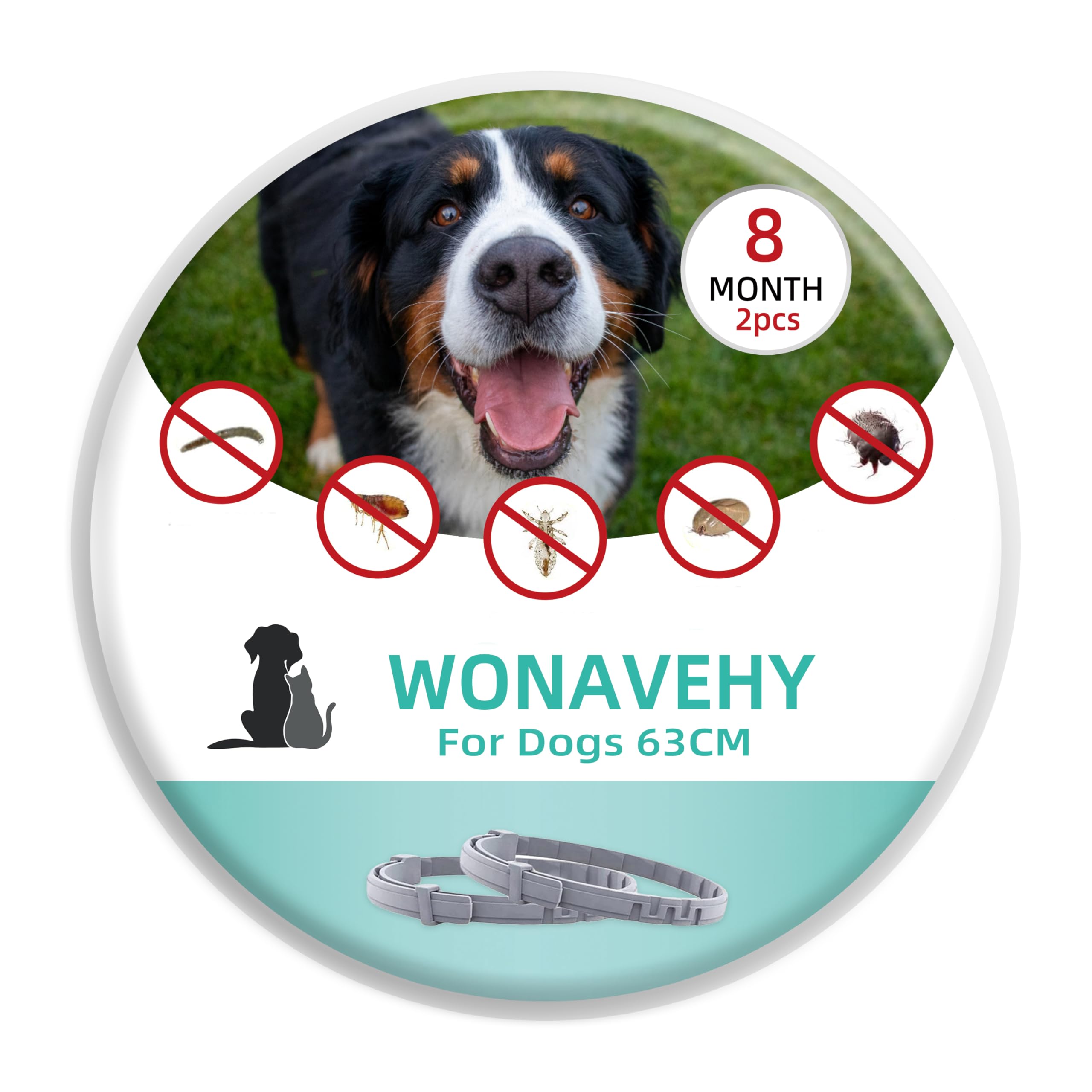 2 Collar contra Pulgas y Garrapatas Perros 63CM Control Dog Collar Antipulgas 8 Meses de Protección Collares antiparasitarios para Perros de más de 18lbs Antipulgas para Perros