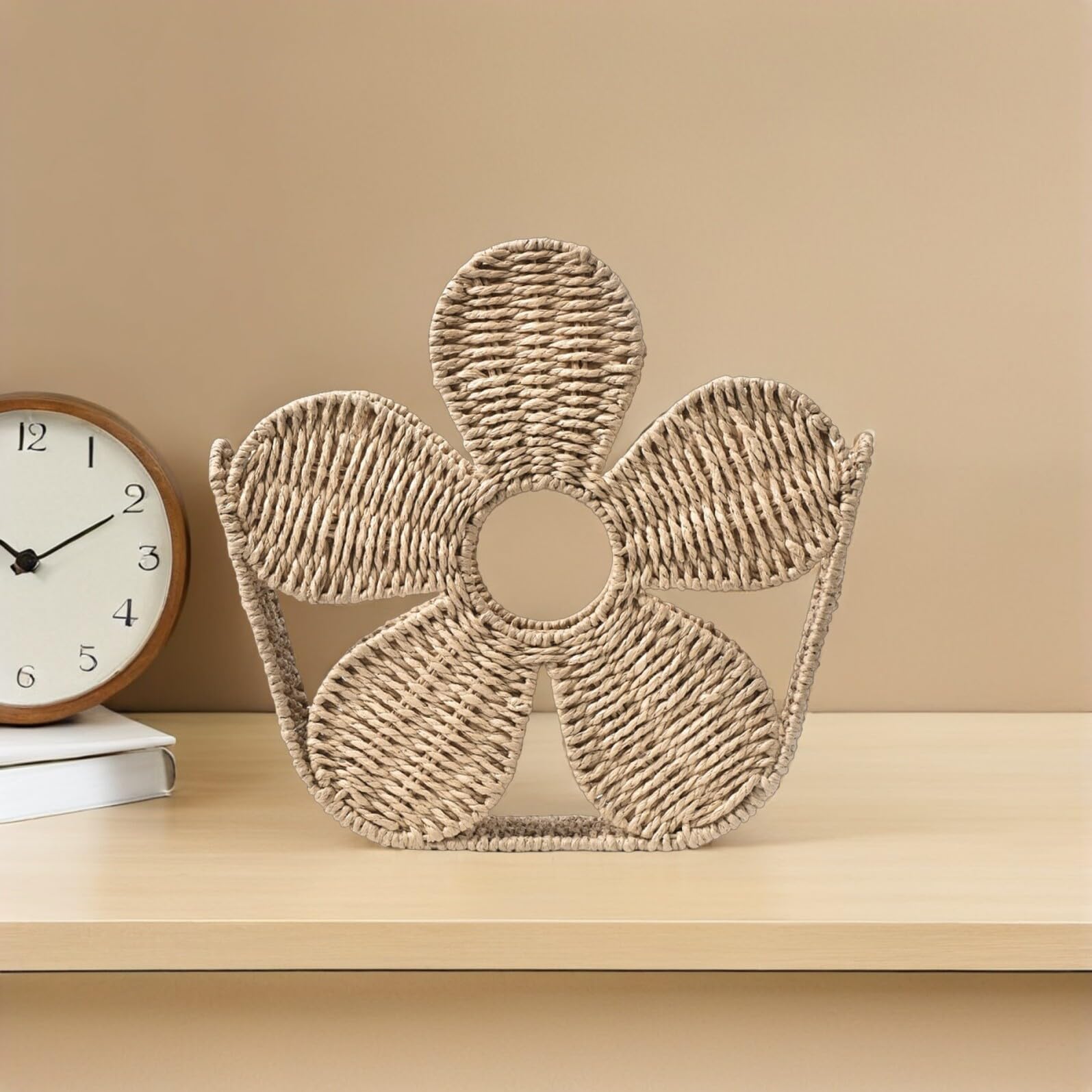 Woven Magazine Holder Kosz Czasopisma z Papierowej Liny Pleciony Koszyk Kształcie Kwiatu Organizer Biurko Do Przechowywania Dokumentów i Sortowania Listów Boho Stojak Magazyny
