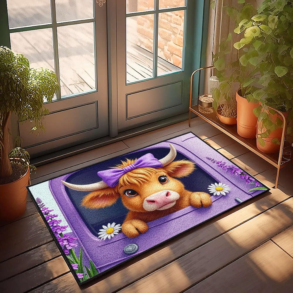 Tapis de porte d'intérieur d'automne avec vache mignonne pour entrée accueillante 65x90cm