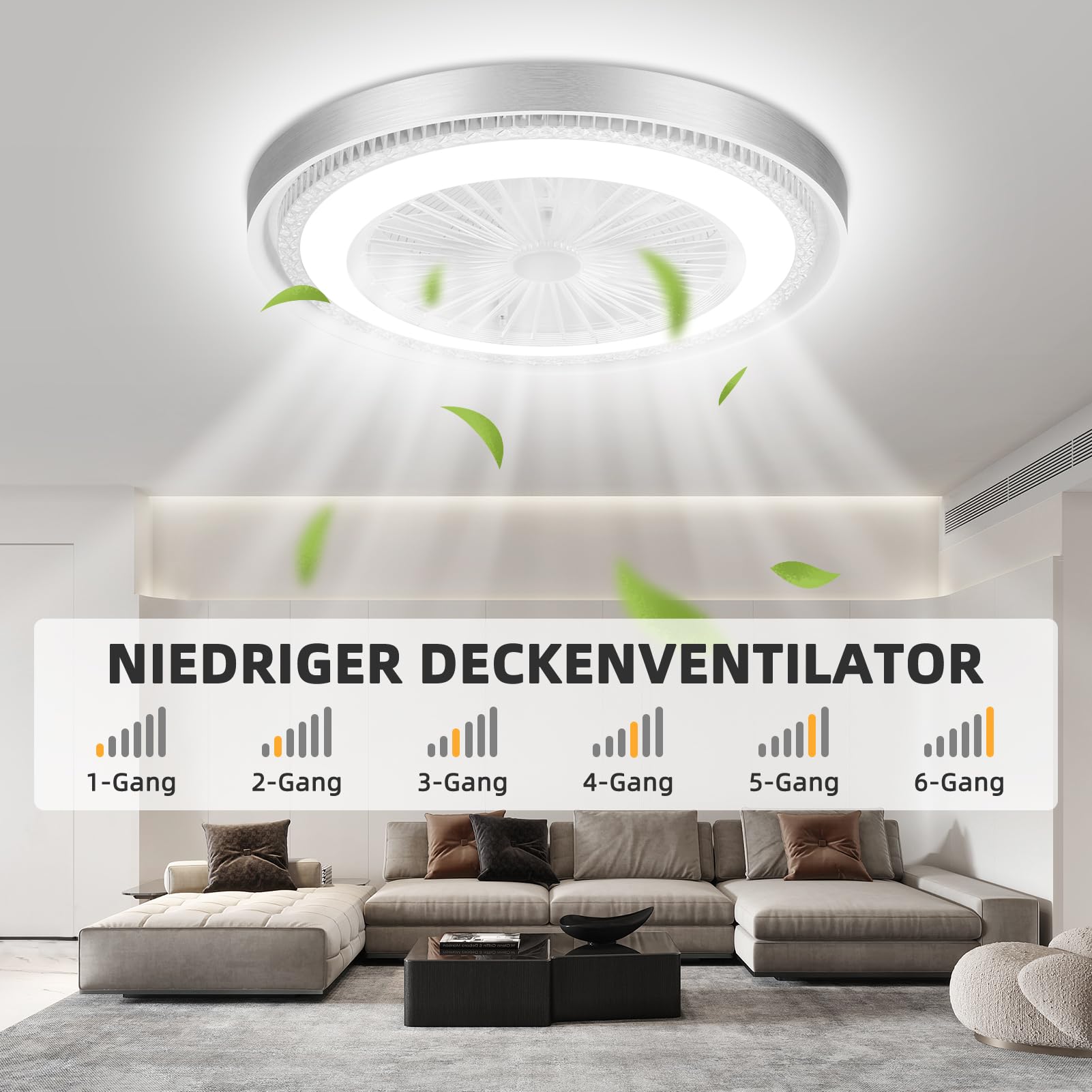 Ventilatore da Soffitto con Luce,50W Ventilatore da Soffitto con Luce e Telecomando & APP,Ultra-Silenzioso|6 Velocità| Motore DC Reversibile|Dimmerabile Plafoniera con Ventilatore,Ø51cm