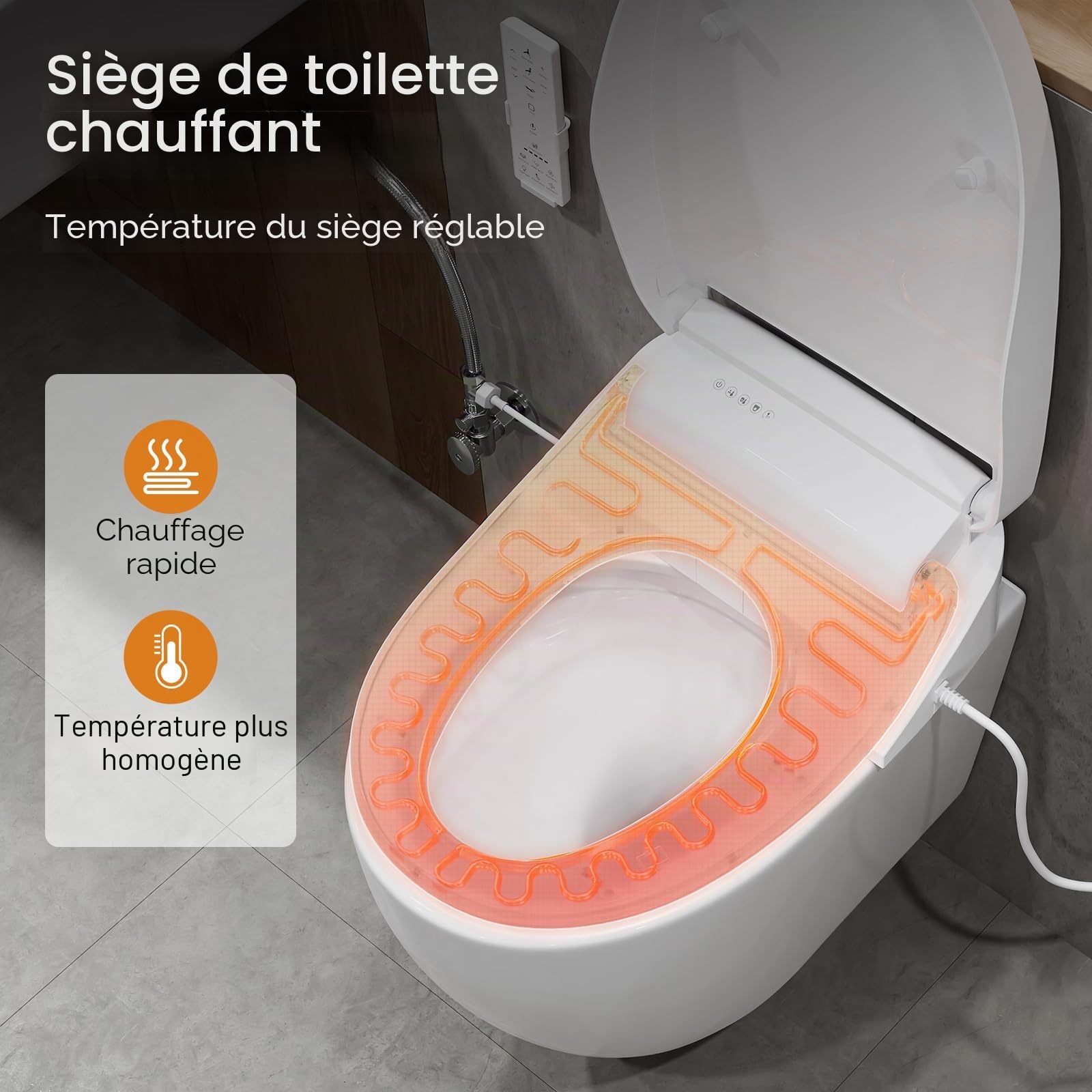 Siège de Toilette Bidet Électronique avec Buse, Intelligent Abattant WC Désodorisante, Toilette Japonaise avec Veilleuse LED, Siège Chauffant, Séchage à l'air Chaud et les Soins Intimes