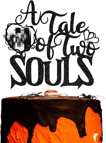 Decoración para tartas con purpurina negra "A Tale of Two Souls", "Till DeathTill Death Do Us PartyAbout Damn Time", decoración temática de