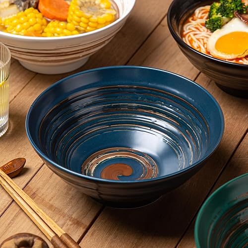 Miniatura 5 de YUN TAO Juego de 4 cuencos de cerámica para ramen, cuencos grandes de estilo japonés de 35 onzas para ensalada, Udon, Soba, Pho Pasta, fideos