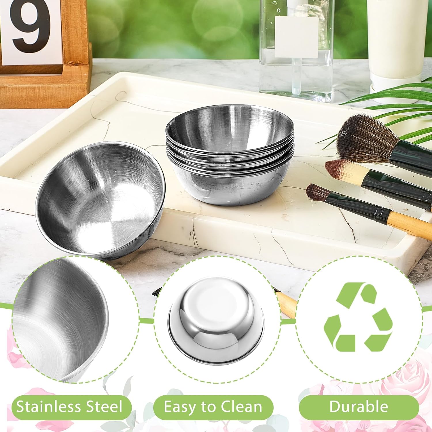 6個 3.23インチ DIY フェイスマスク ミキシングボウル ステンレススチール エステティシャン フェイシャルマスク ボウル フ