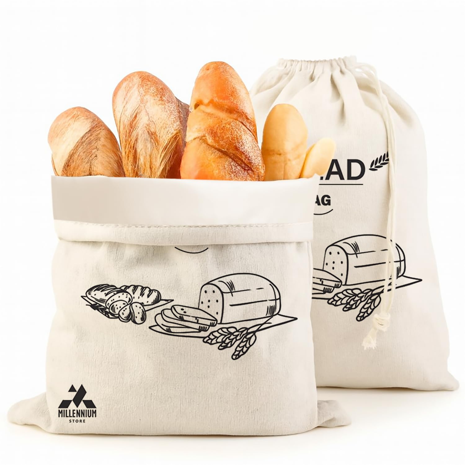 Linen Bread Bag with Food-Safe TPU Lining 44x35 cm, Eco-Friendly Reusable Bread Storage Bag, Keeps Bread Fresh Longer, Non-Toxic Bread Bag for Homemade & Sandwich Bread