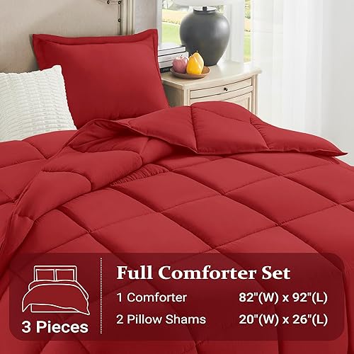 Miniatura 6 de Juego de edredón rojo tamaño matrimonial, juego de edredón de 3 piezas suave y ligero para cama matrimonial, 1 edredón rojo matrimonial (82 x 92