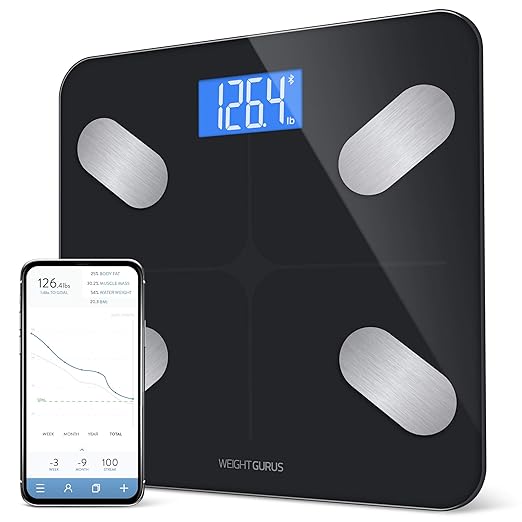 Greater Goods Digital Bathroom Scale for Body Weight, BMI, Body Fat, Muscle Mass, Bluetooth Smart Scale with App Integration, 400 lbs, Black