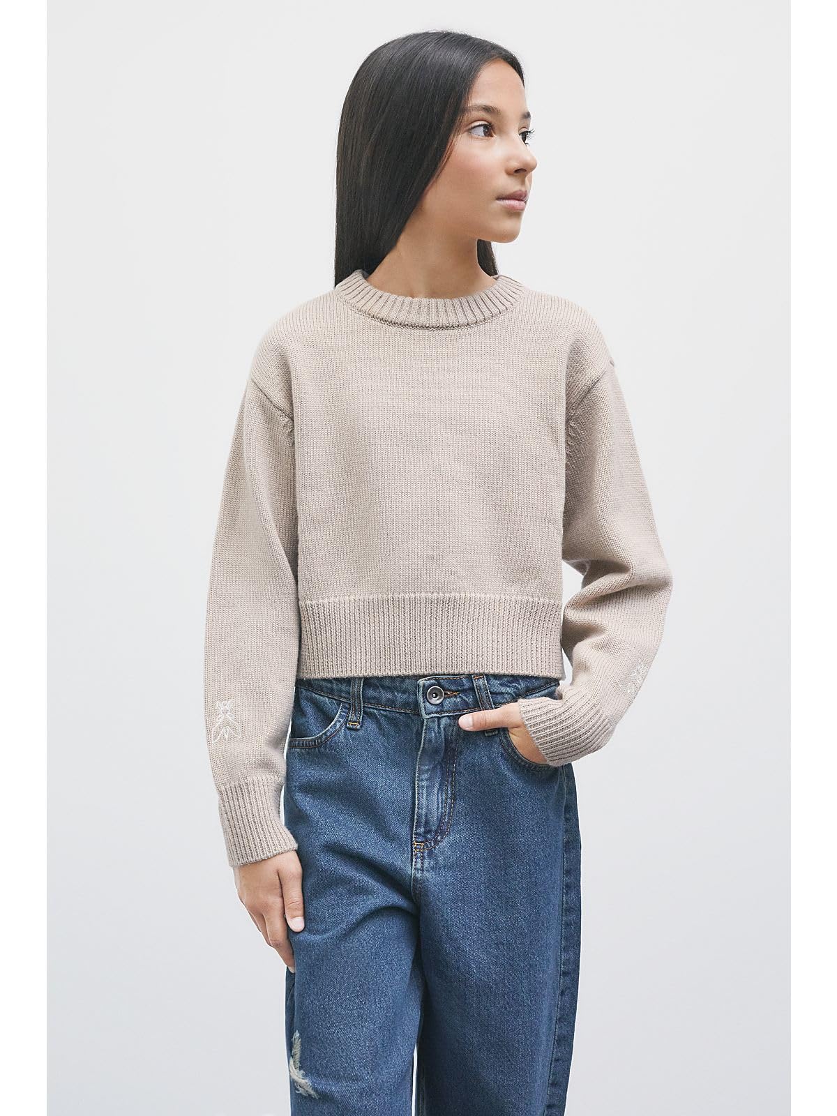 PATRIZIA PEPE Maglia Cropped in Misto Lana Beige