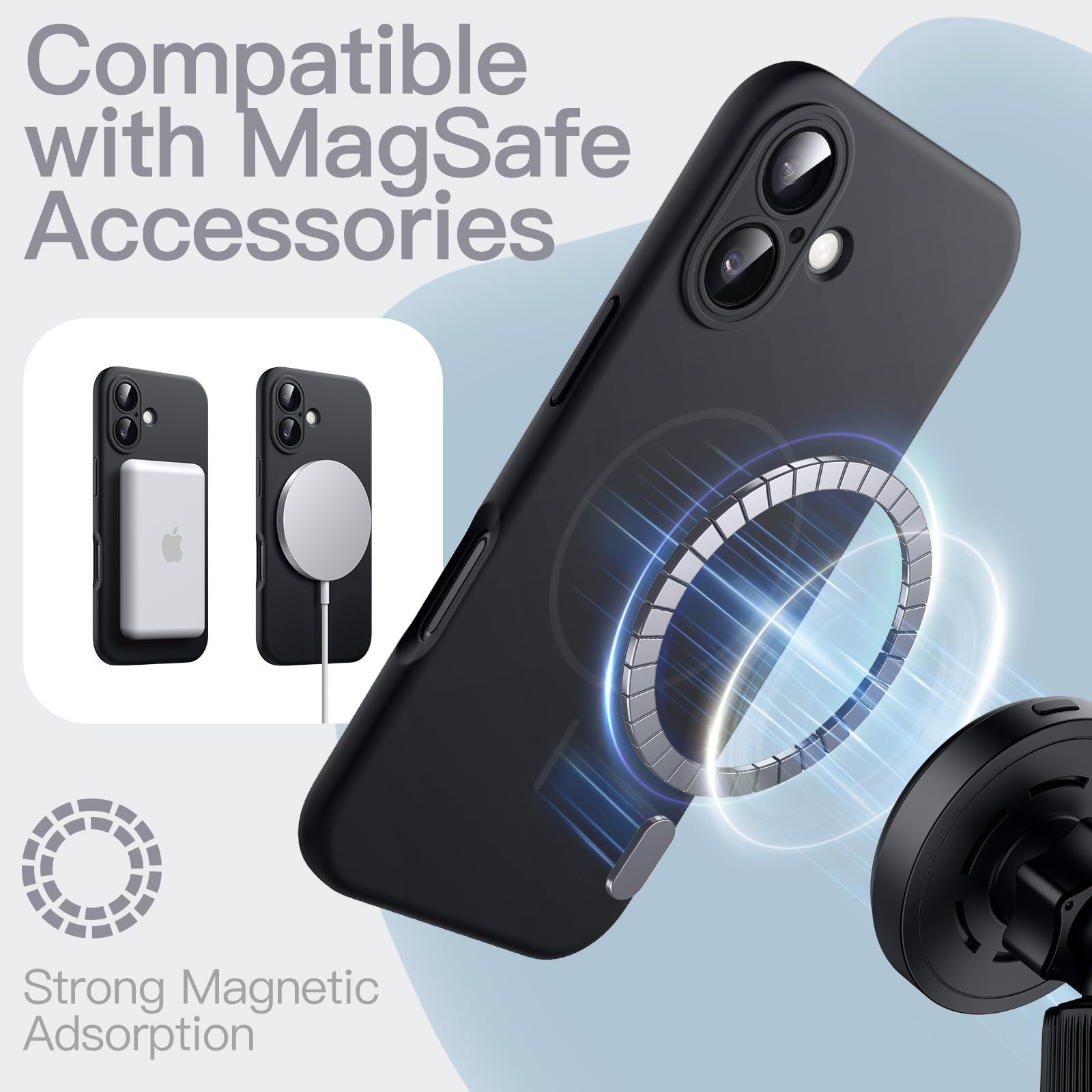JETech Coque Silicone Magnétique Pour IPhone 17 (6,3 Pouces) - Compatible MagSafe, Toucher Soie, Protection Chocs & Caméra - Noir - 4