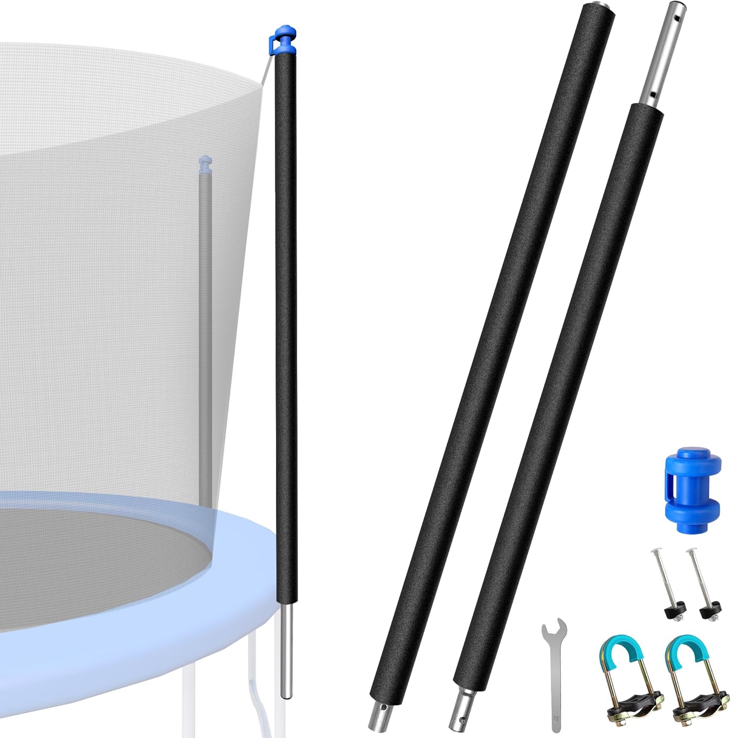 1PCS Trampoline Pole Replacement, Trampoline Enclosure Pole Fits 8-16FT Straight Pole Trampoline Frame, Reliable Trampoline Accessories Includes Foam Sleeve & Pole Caps for 2 Install Ways