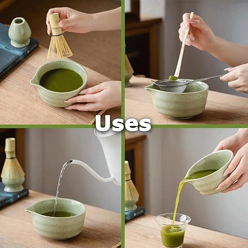 Miniatura 3 de Juego de batidor de matcha, juego de matcha de cerámica incluye cuenco matcha, batidor de matcha y soporte, cuchara de bambú, tamiz y toalla de té