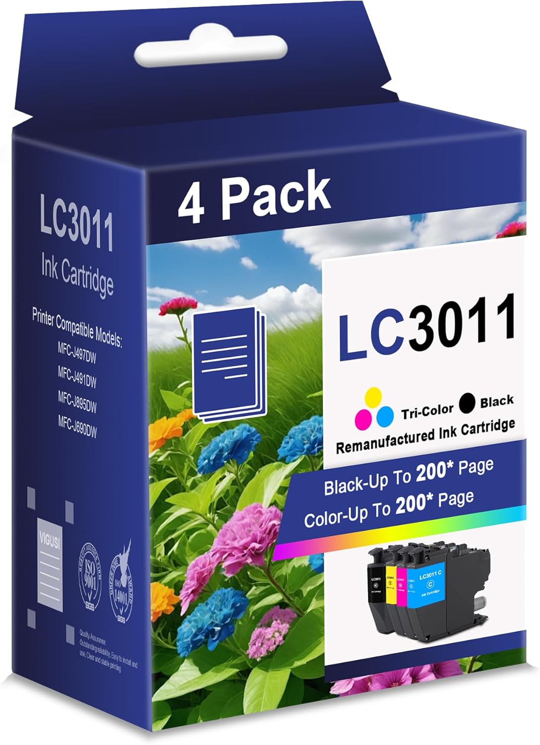 LC3011 LC3013 Ink Cartridges (4-Pack) Compatible LC3011XL LC3013XL High Yield Ink Replacement for Brother LC3011 Ink Cartridges BK/C/M/Y Work with MFC-J497DW MFC-J491DW MFC-J895DW MFC-J690DW Printer