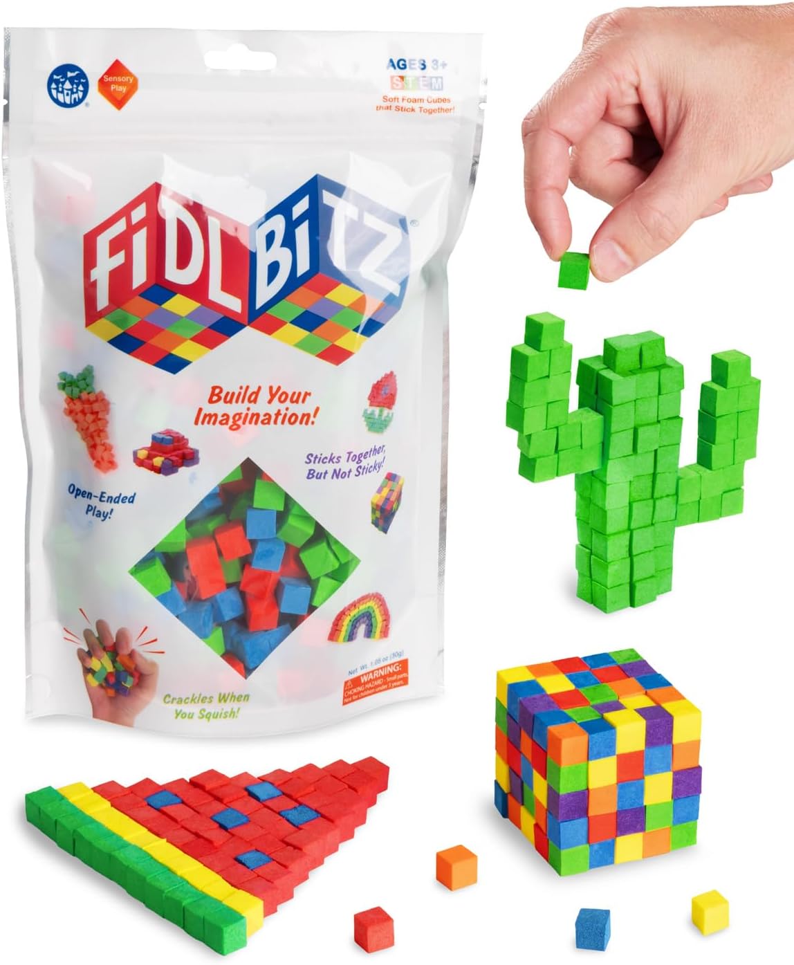 Play Visions FidlBitz® - Revolutionary Cubes That Stick Together, But Not Sticky! (Bag of Bitz (Assorted Colors))