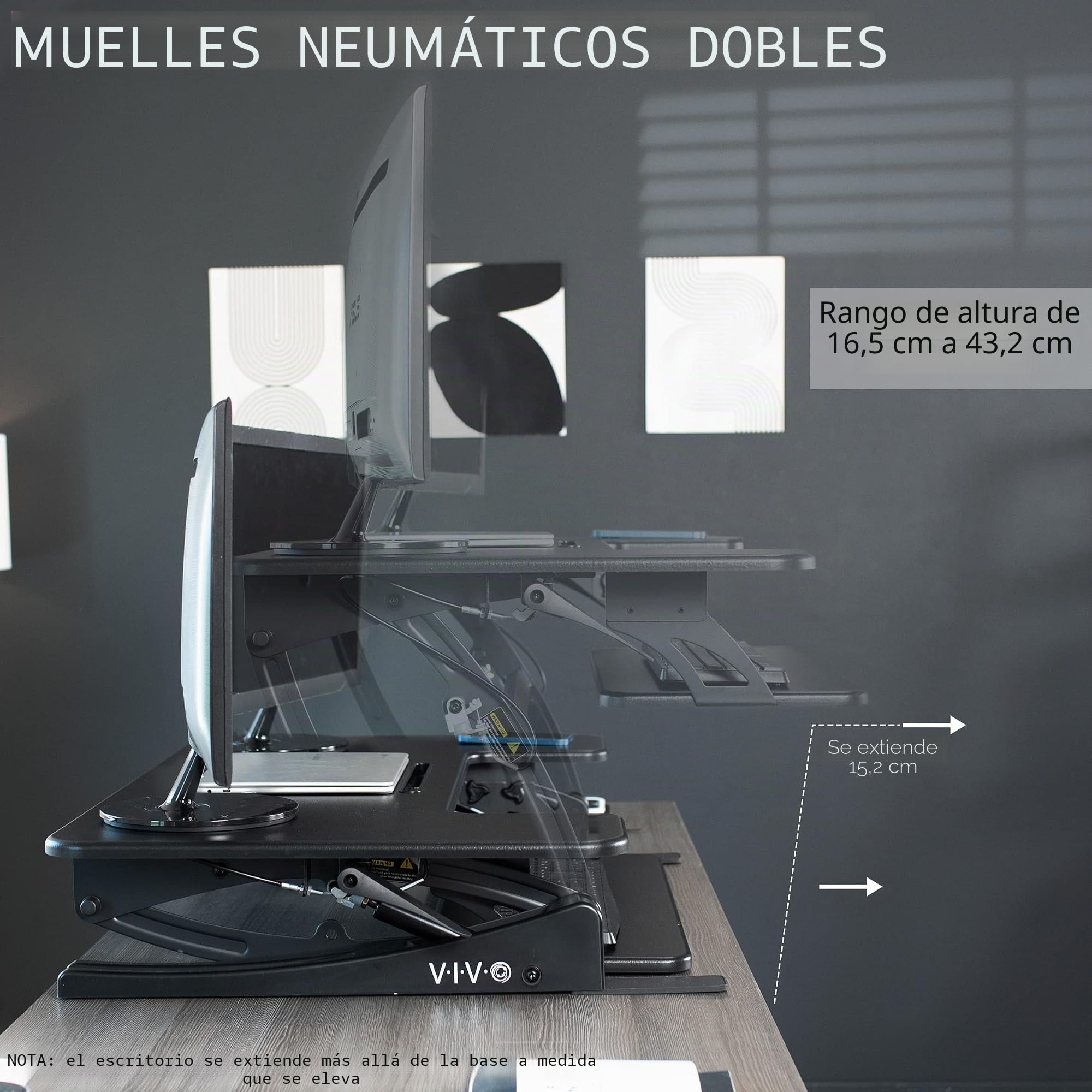 Vivo Convertidor de Escritorio de Altura Ajustable 91 cm, Elevador de Monitor Dual con Bandeja de Teclado, Negro