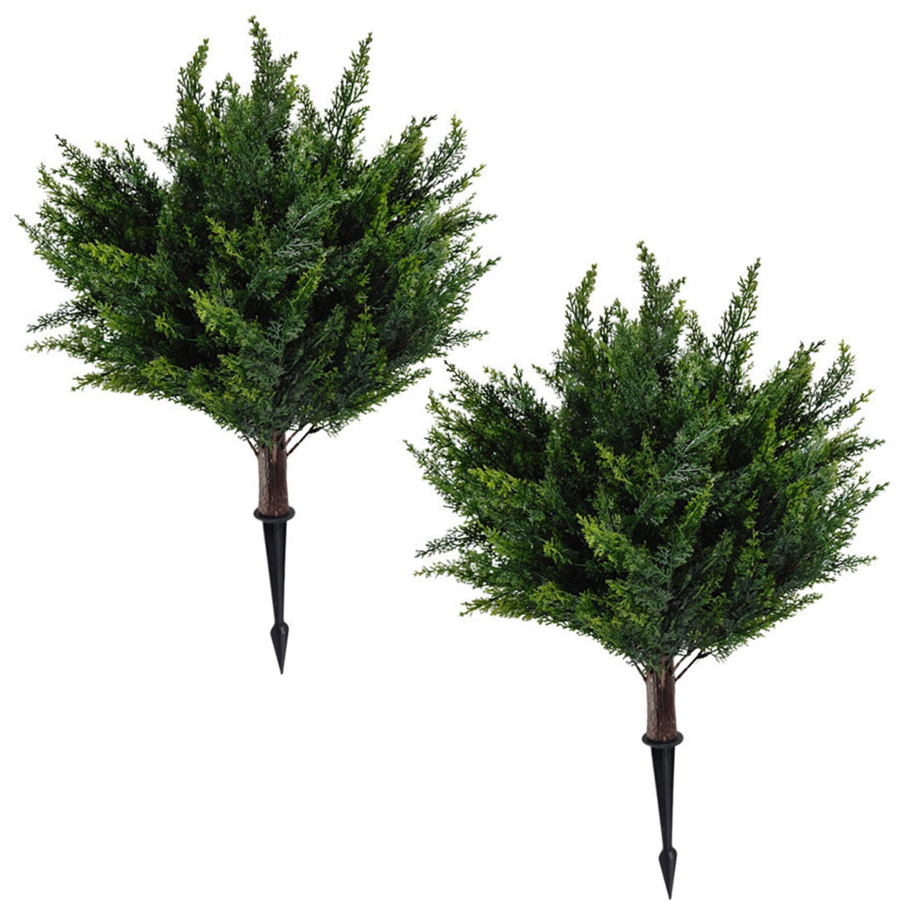 Fausses plantes d'extérieur sans entretien | Lot de 2 arbres topiaires en faux cèdre 25x20