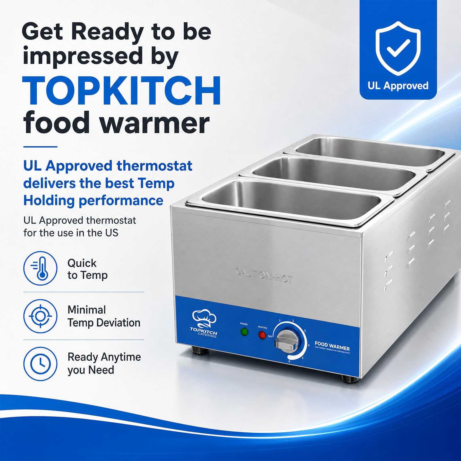 Scaldavivande a bagnomaria per buffet, da banco e a vapore, misura 1/3, 3 x 6,1 QT, in acciaio inox di grado commerciale, per ristoranti e catering, riscaldamento ad acqua e a secco (1/3 di misura e