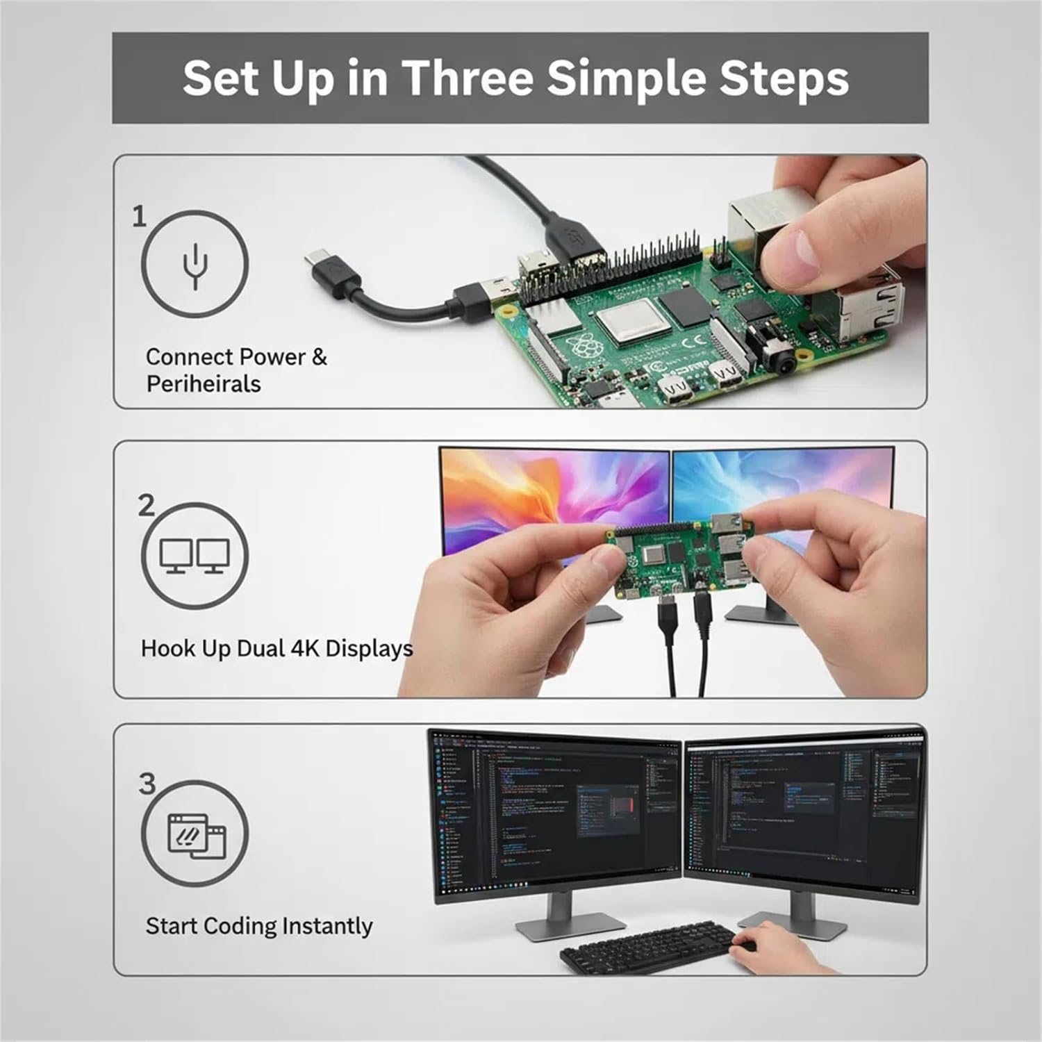 Raspberry Pi 4 Model B 4GB Development Board 1.5GHz Bluetooth 5.0 WiFi Multifunctional Universal Development Board Learning Board for Python Linux Programming