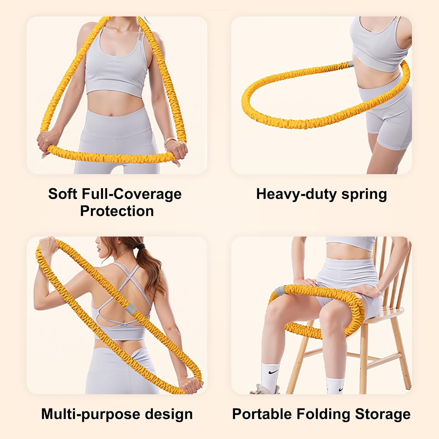 3.2lbs Soft Spring Weighted Fitness Hoop for Adults, Hula-Inspired Core Workout Hoop, Portable & Quiet, Pinch-Free Waist Exercise Design