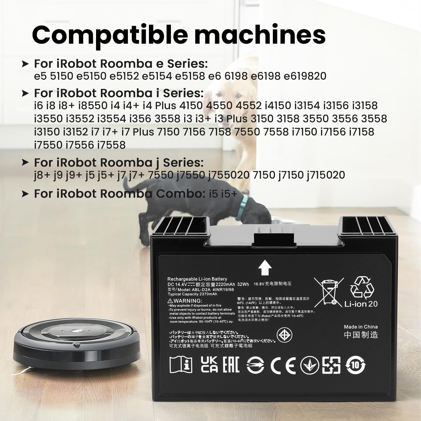 Vacuum Cleaner Batteria per iRobot Roomba j7 i4 j8+, pour Combo j5 i5 j7+,j7 j7+ j7550 i4 i4+ i4 Plus i4150 i6 i6+ i8 i8+ i8550,pour Roomba e5 e6 e5150 e5152 e6198, Replacement for ABL-D2A ABL-D2