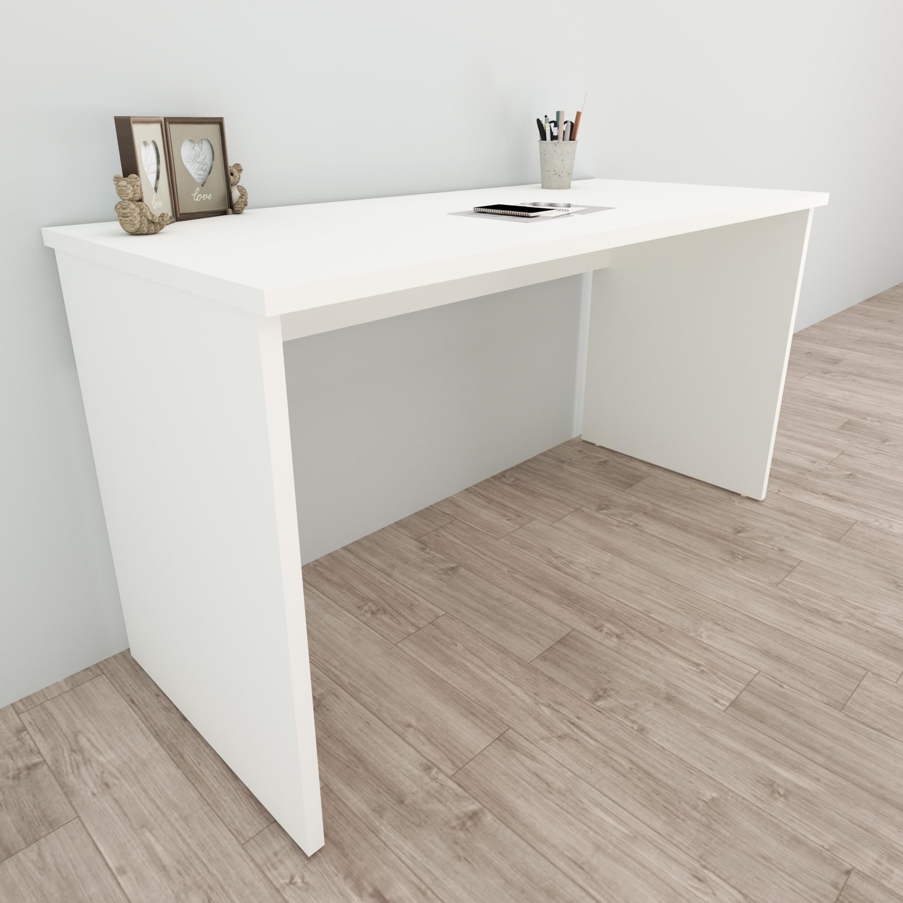 Henor Mesa Escritorio en Madera 100 x 80 x 75 cm con Niveladores para Ordenador Y Estudio En Oficina O Habitación. Blanco.