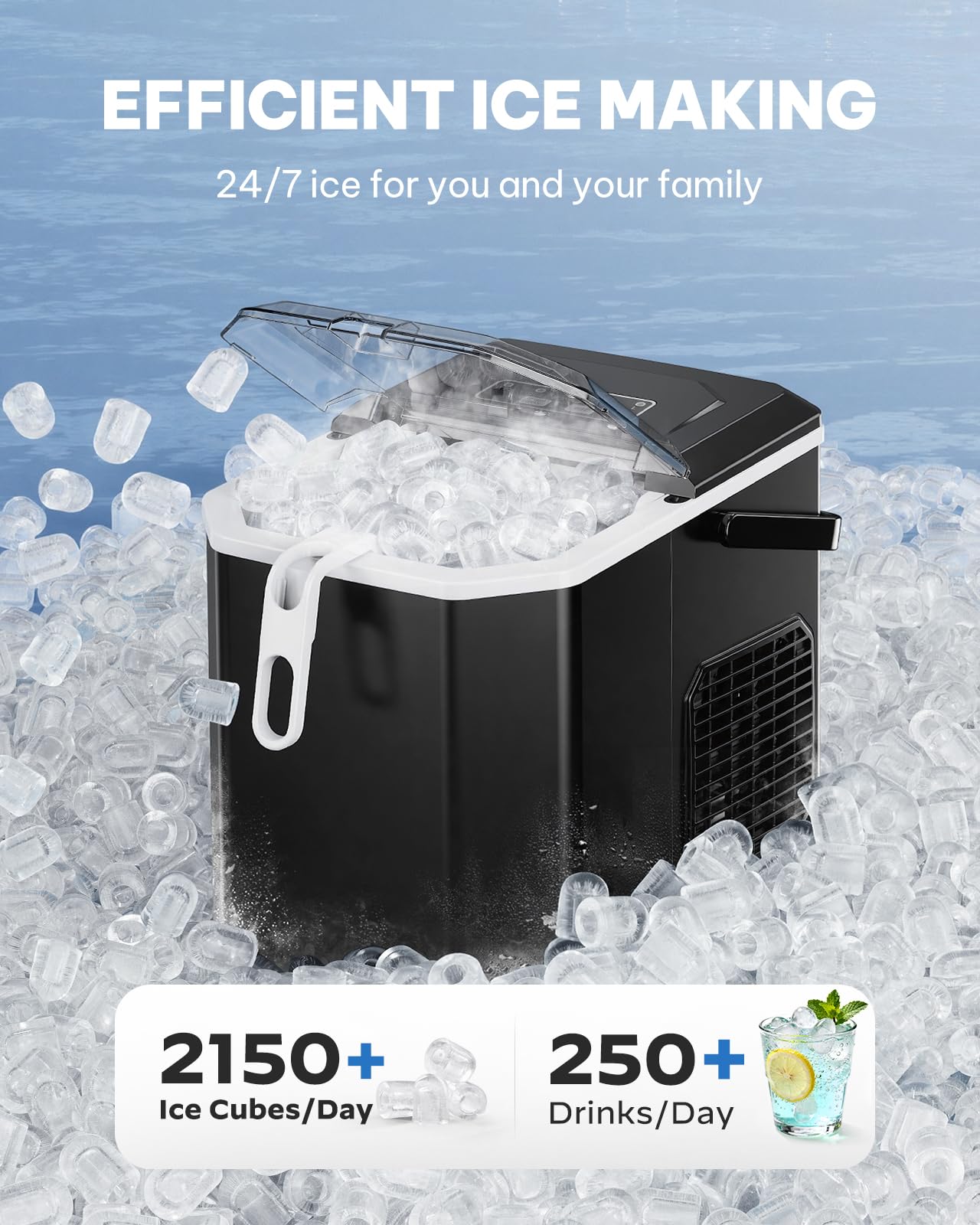 Silonn Ice Maker Countertop Machine with Handle, 26lbs in 24h, 9 Ice Cubes Ready in 6 Mins, Self-Cleaning Ice Makers with Basket and Scoop, Ideal for Home, Kitchen, Camping, RV on Fridge.com