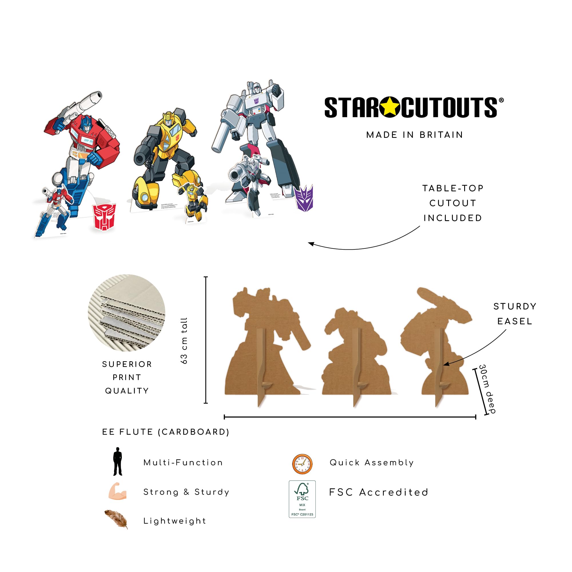 Star Cutouts Transformers - Recortes de cartón (8 Piezas) – Autobot Decoraciones de Fiesta, Recuerdos de Fiesta y decoración de habitación – Optimus Prime, abejorro, Megatron – Altura máxima 63 cm