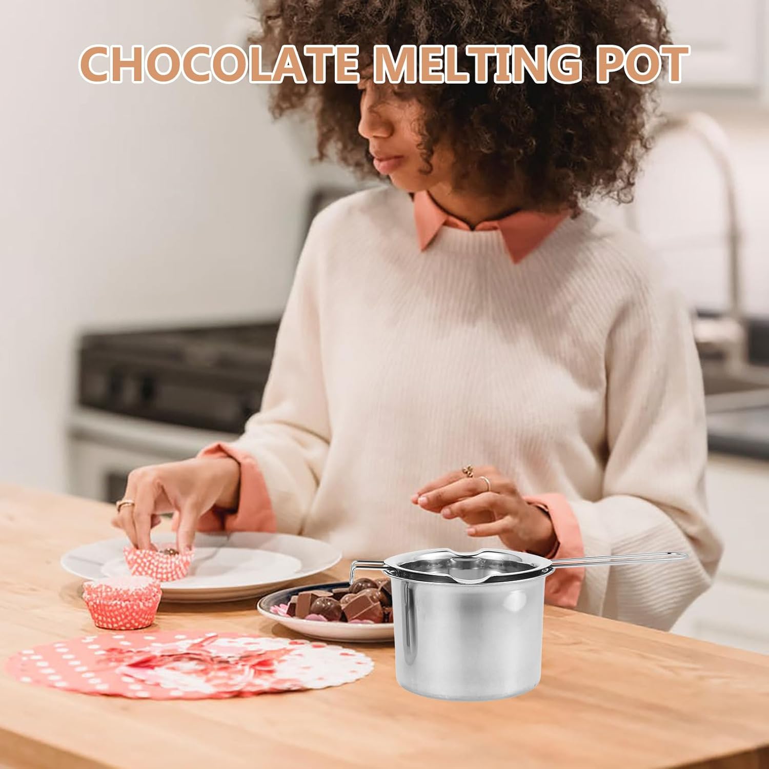 GLEAVI Double Boiler Pot Set 400Ml Stainless Steel Chocolate Melting Bowl and Wax Melt Pot with Mixing Spoon for DIY Candy, Scented Wax, and Home Cooking