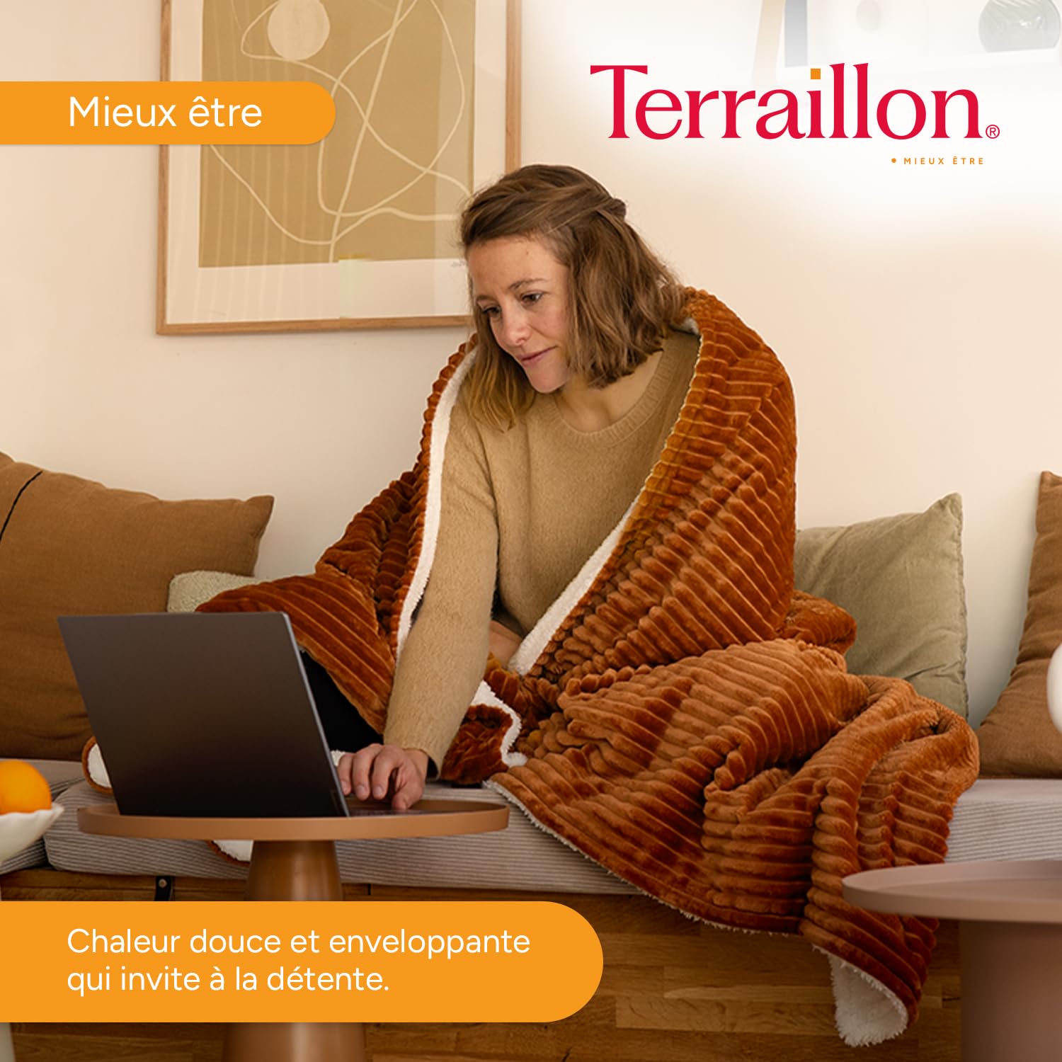 Terraillon Couverture chauffante Plaid Chauffant Sherpa 180x130 cm KOOMY | Arrêt Automatique, 9 réglages de température, Chaleur Pendant 9h, Lavable en Machine, 180x130 Cm, Sherpa et Flanelle