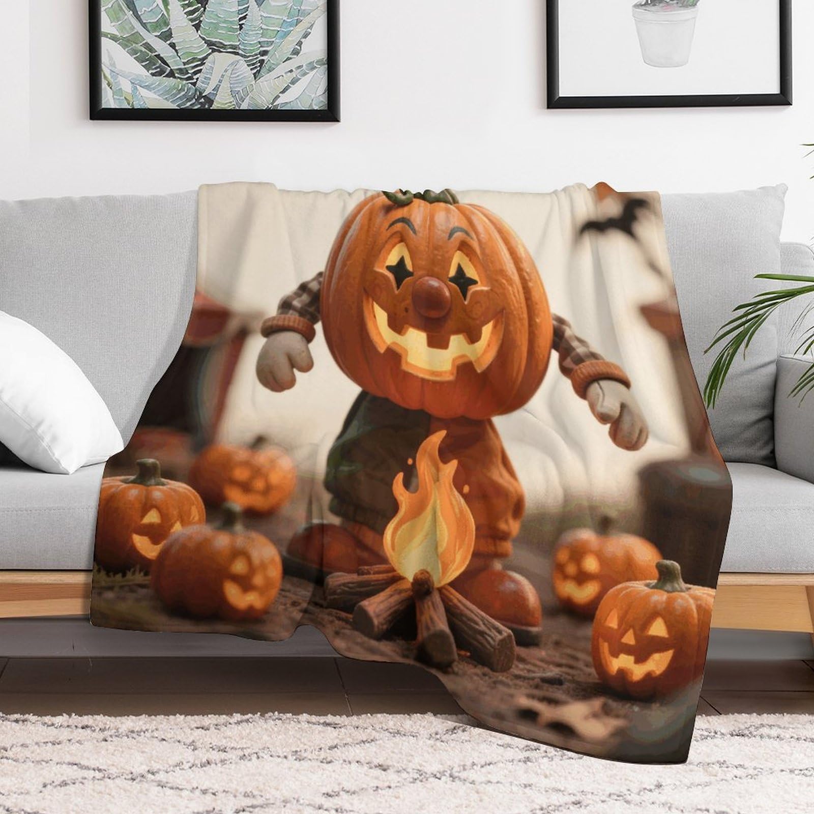 Custom Clown & Mini Pumpkins Blanket Lightweight Flannel Fleece Throw for Couch Sofa Bed Luxury Soft Cozy Plush Lap Bedtime Blanket for All Seasons Bedroom Home Decor Gifts 30x40