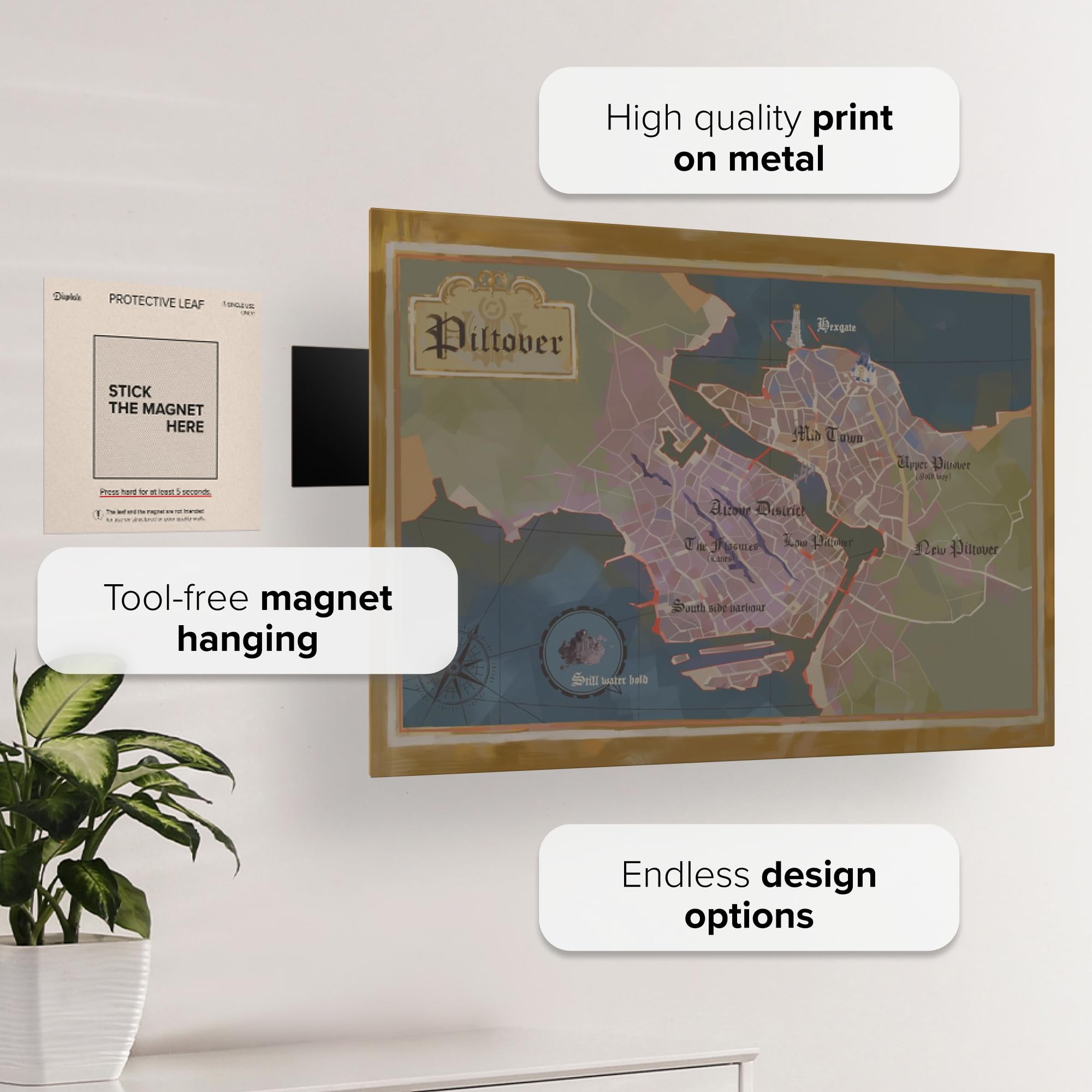 Amazon.com: Displate 官方Arcane 金屬海報磁性安裝包含授權藝術品現代牆面裝飾Piltover 地圖海報32.0 x 45.0  公分: 居家與廚房
