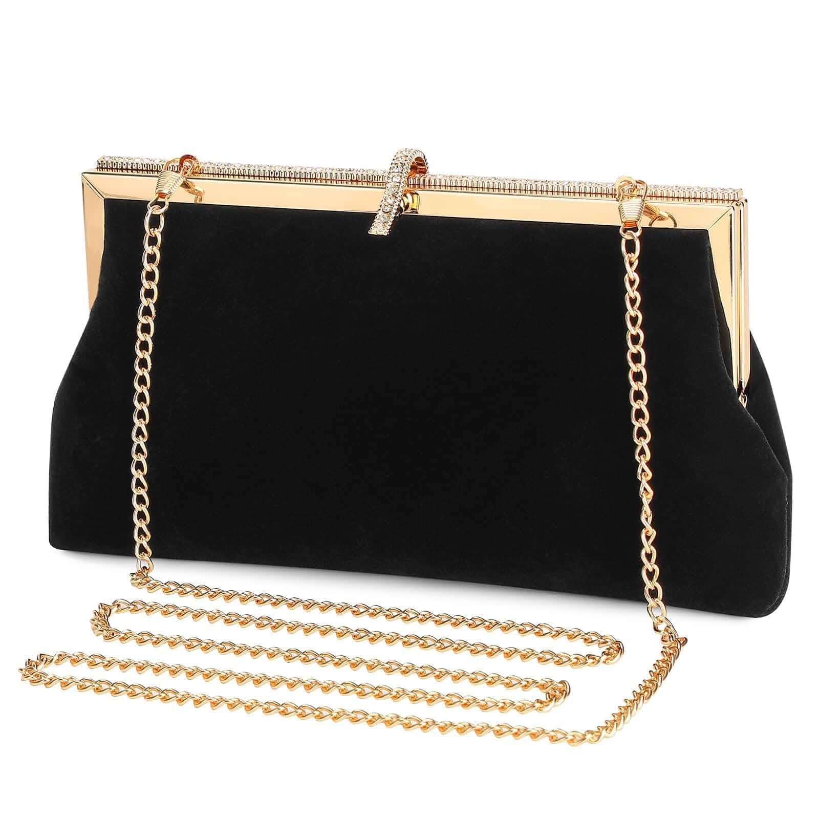 Jikoweat Clutch Purses for Women, Formal Evening Bag with Detachable Chain, Soft Evening Handbag for Wedding Cocktail Party
