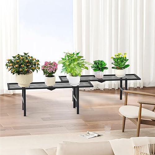 Miniatura 2 de Soporte para plantas de 1 nivel para interiores y exteriores, paquete de 2 estantes plegables de metal resistente, soporte para macetas de