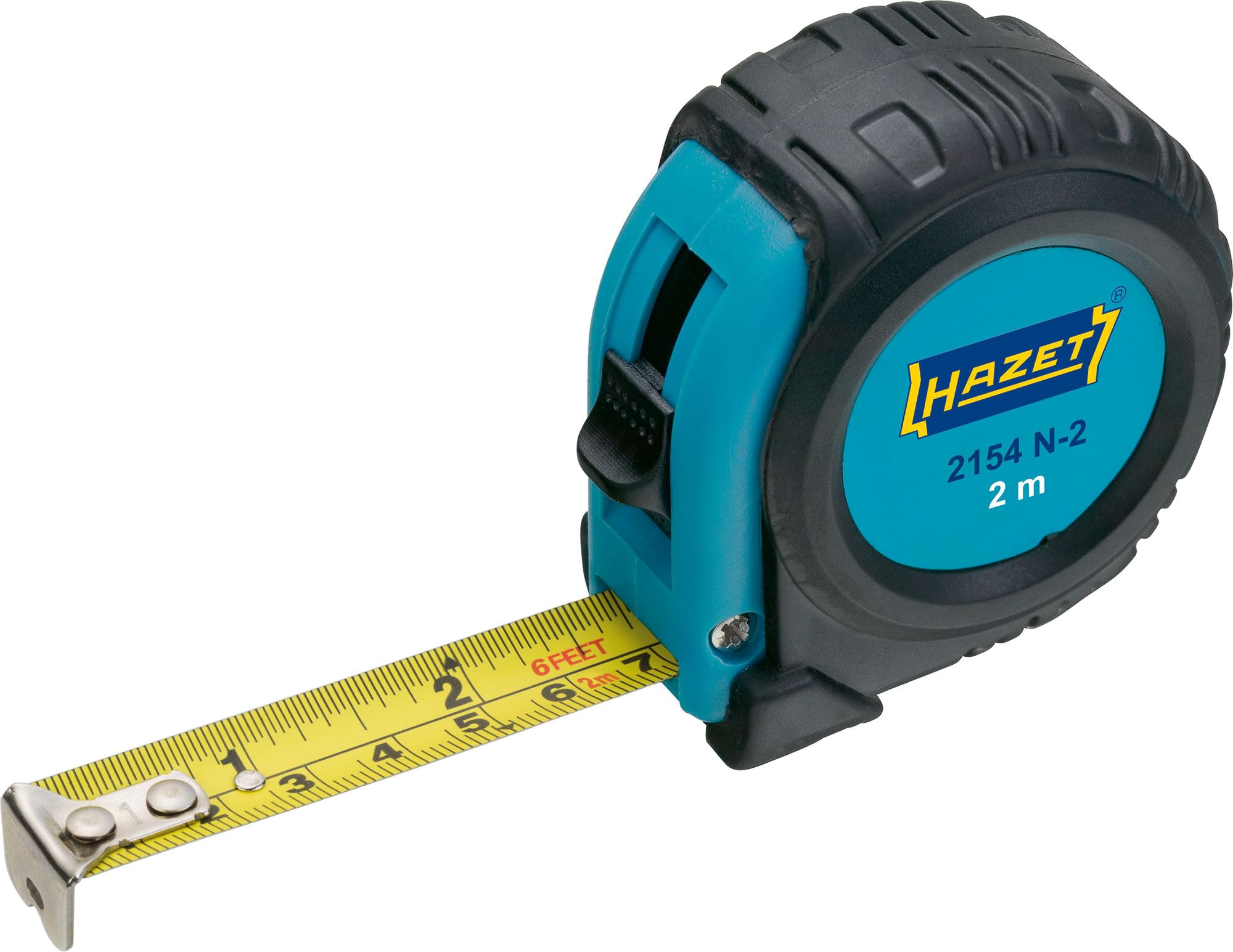 Hazet Cinta métrica 2154N-2, 2 metros, comportamiento de doblado reducido y revestimiento resistente, retracción automática gracias al muelle de calidad y marcado doble de la cinta métrica