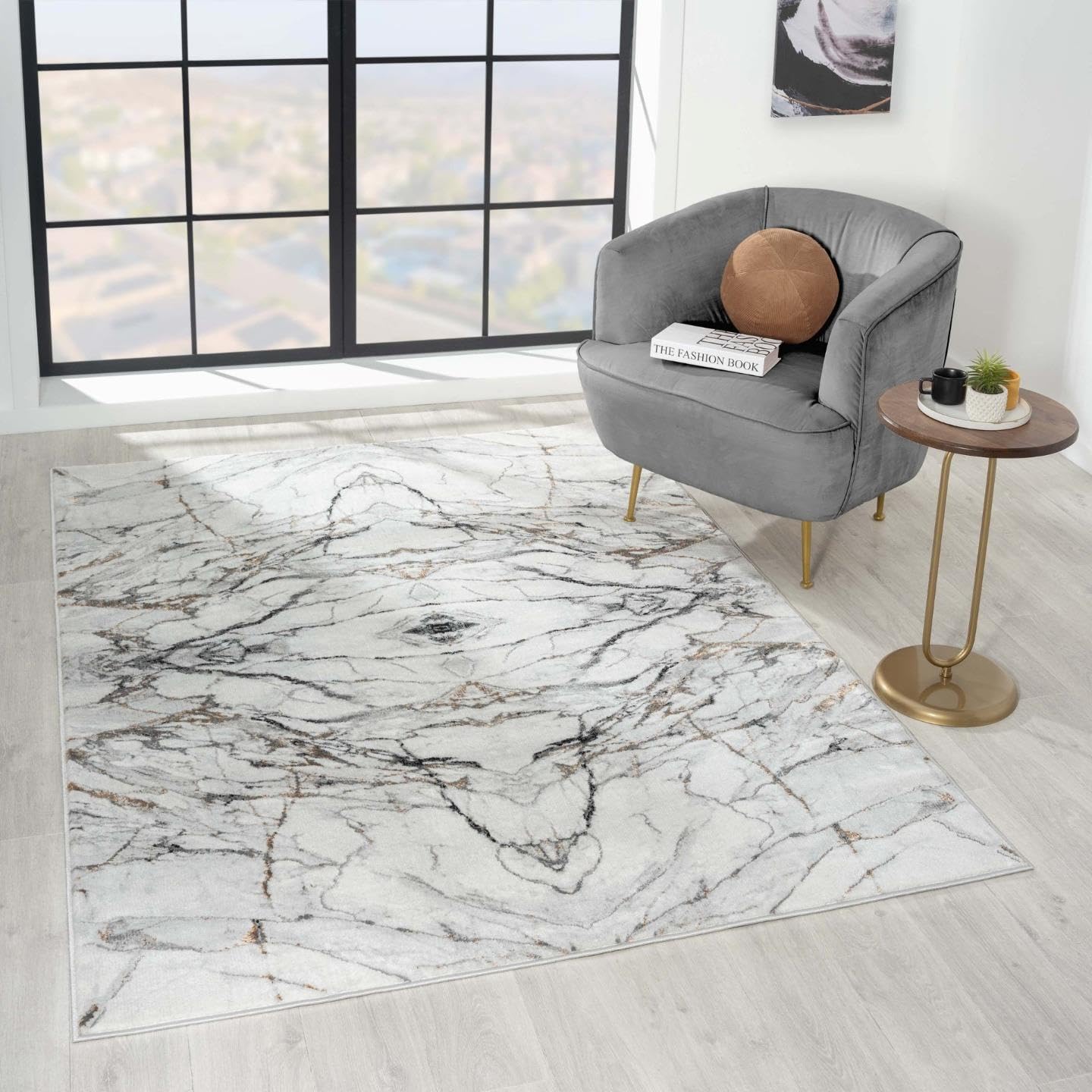 LUXE WEAVERS Marble Effect Abstract Gray 4x5 Area Rug