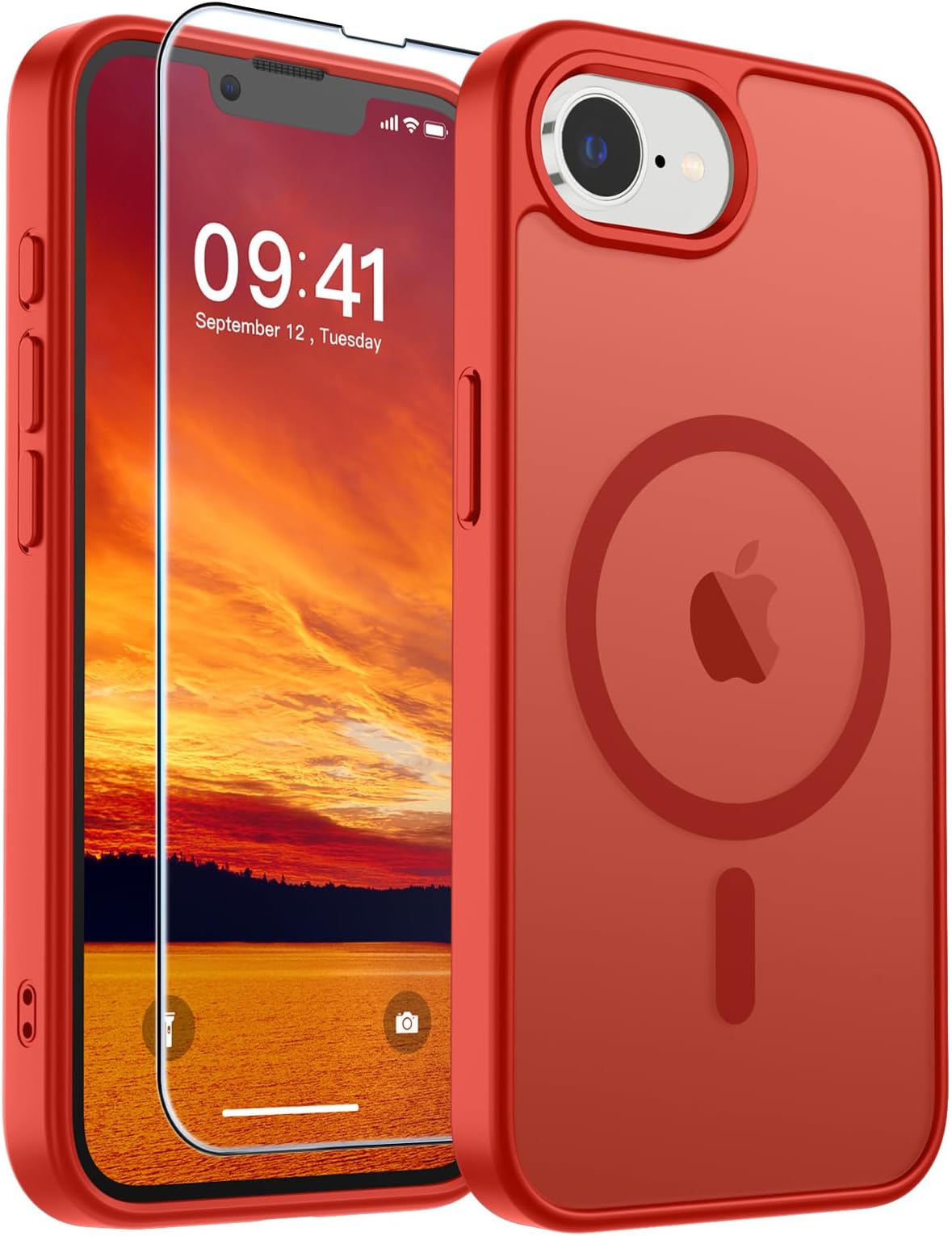 SUPFINE Magnetic for iPhone 17e Case/iPhone 16e Case (Compatible with MagSafe)(Military Grade Drop Protection) Slim Translucent Matte Shockproof with Anti-Fingerprint Phone Case,Red