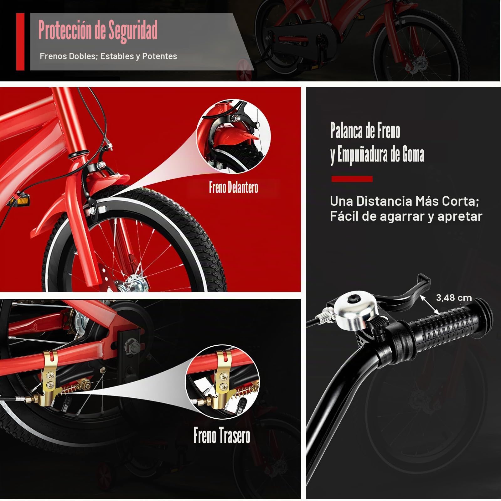 Bicicleta infantil de 14 pulgadas con ruedas de apoyo, bicicleta para niños de 3 a 6 años y niñas, al aire libre, deportivo, bicicleta infantil, color rojo, altura ajustable (95-135 cm)