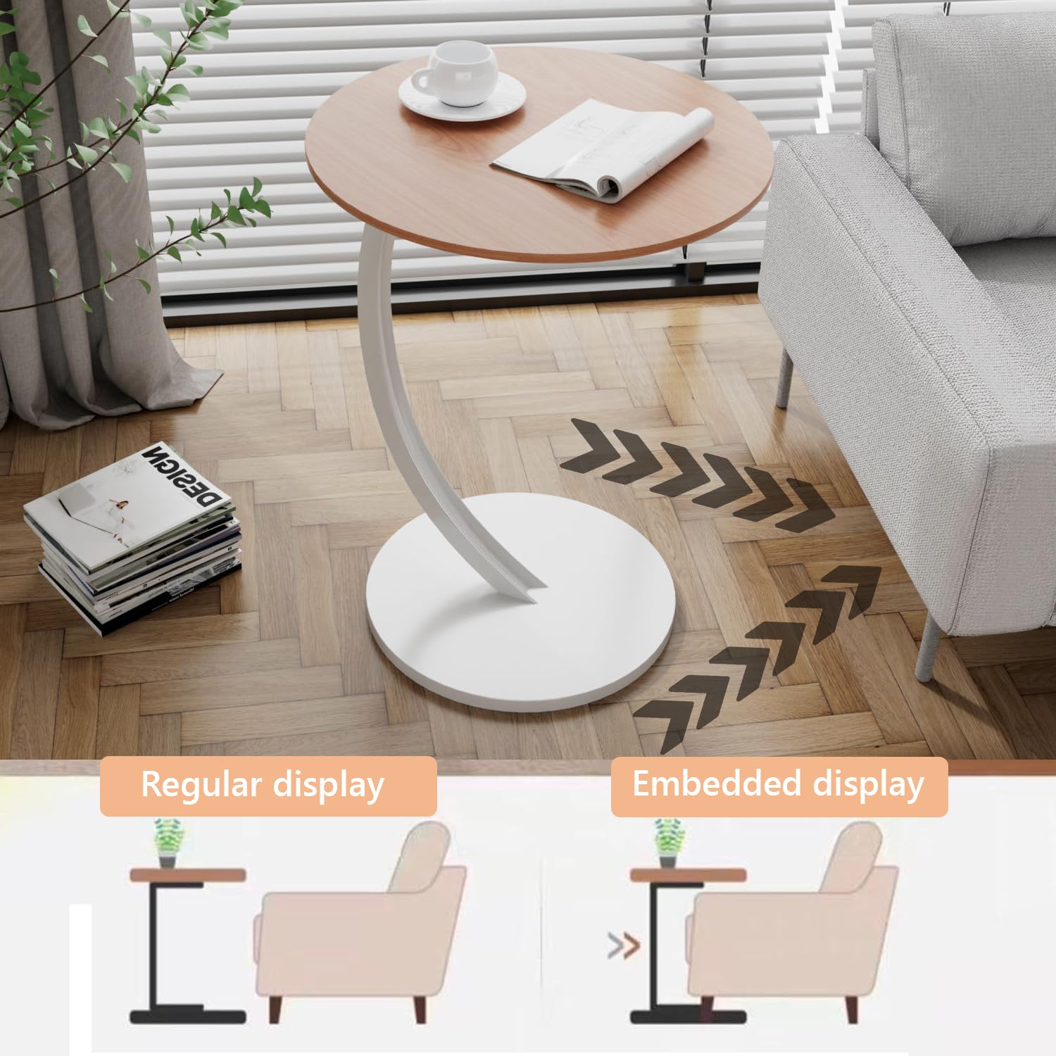 Naayaab Craft Sofa End Table Side Table, Narrow Couch C Shaped Side Table Coffee Table Snack Table Bedside Table Nightstand for Bedroom Living Room Officei - Light Brown 1