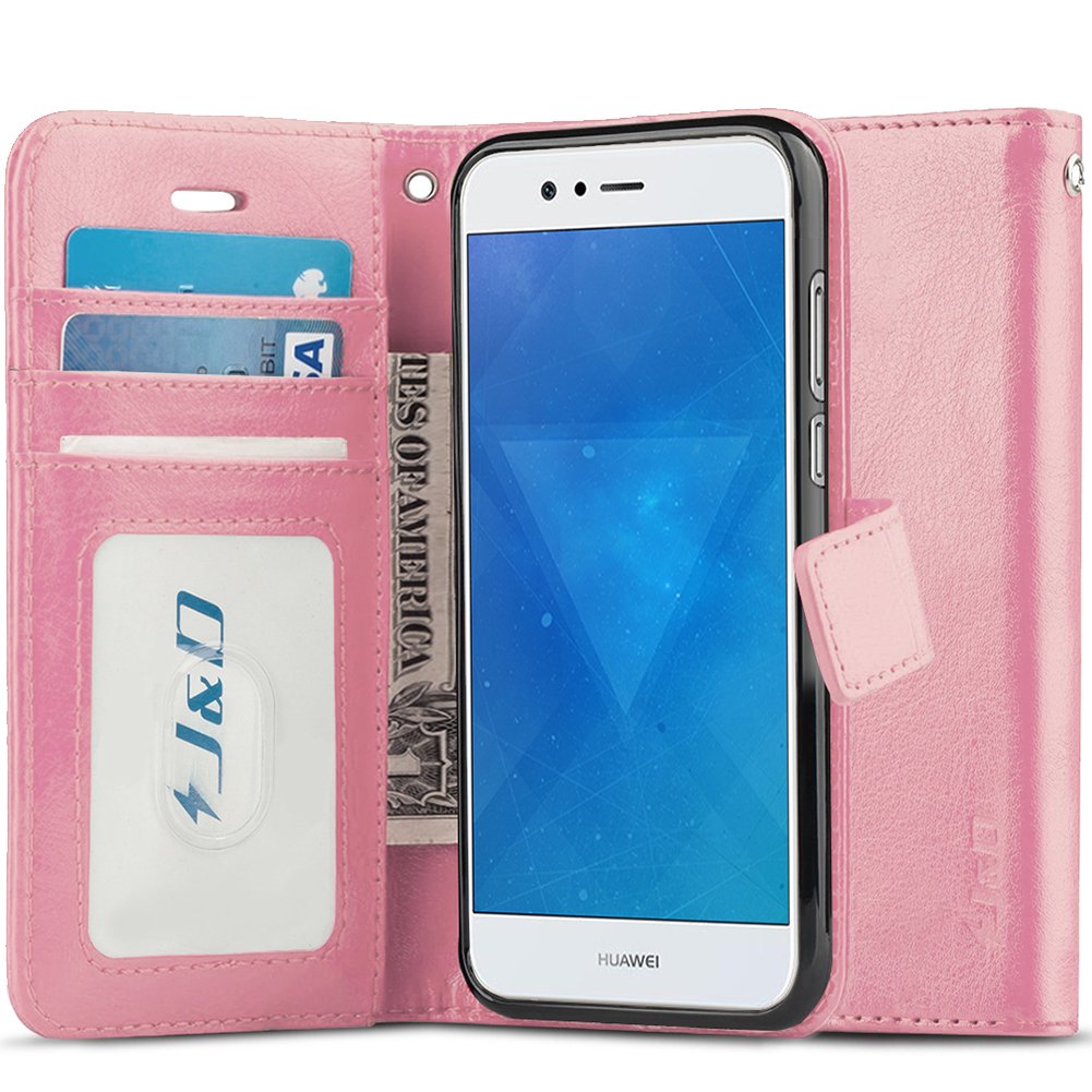 J&D Case Compatible for Huawei Nova 2 Plus Case, [Wallet Stand] [Slim Fit] Heavy Duty Protective Shock Resistant Flip Cover Wallet Case for Huawei Nova 2 Plus Wallet Case - Pink