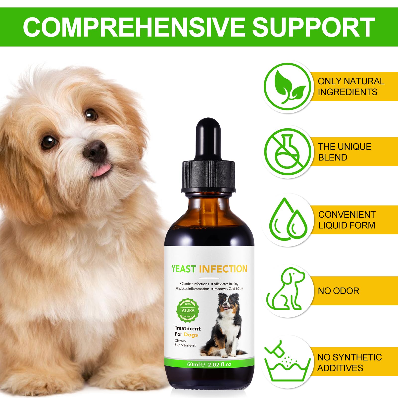 Natural Yeast Infection Treatment for Dogs - Effective Dog Ear Infection Treatment & Allergy Relief, Reduces Inflammation, Alleviates Itching, Combats Infections, Improves Coat & Skin - image 2