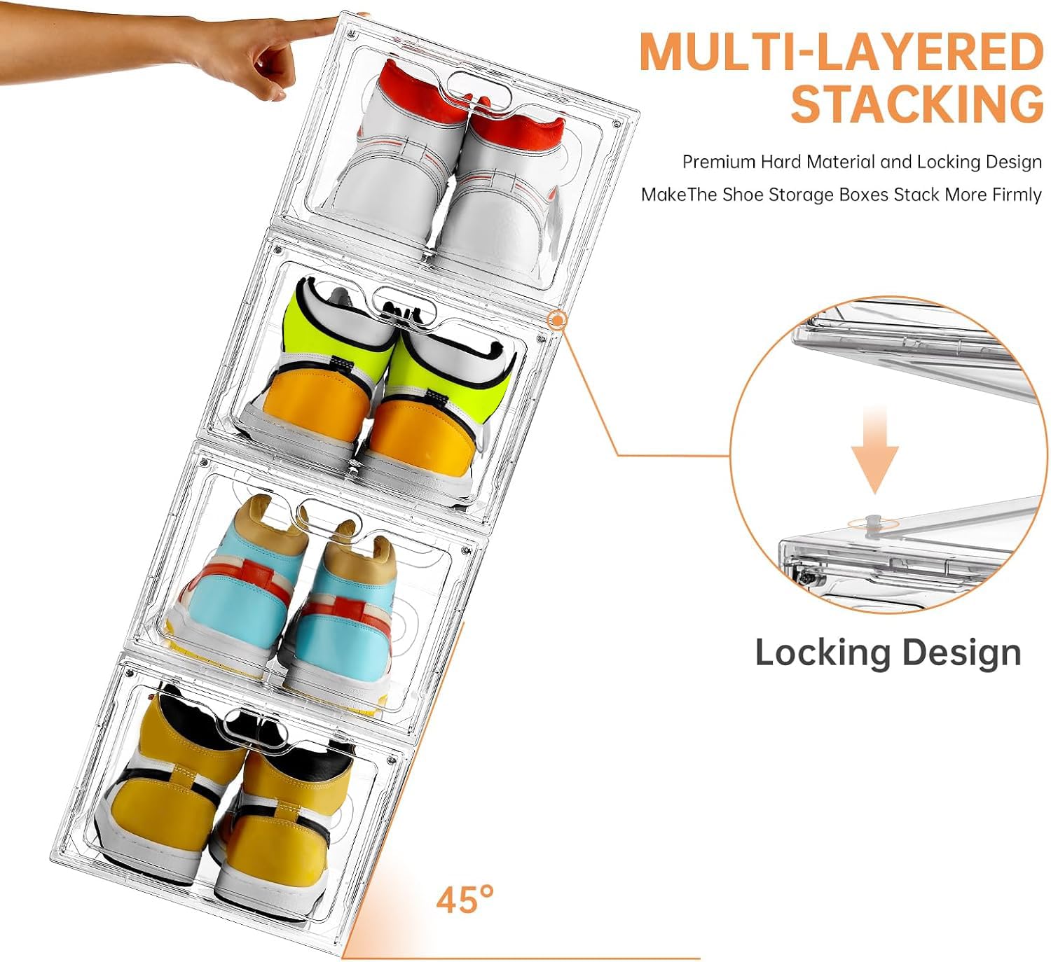 Aliscatre Schuhboxen, transparenter Kunststoff, stapelbar, 6 Stück, Schuh-Organizer für Schrank, Schuhbehälter für Sneaker-Display, passend für US-Größe 47 (34x24.9x18 cm)