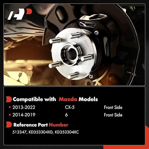 Miniatura 2 de A-Premium 2 rodamientos de rueda delantera y conjunto de cubo con 5 lengüetas compatibles con Mazda CX-5 2013-2022, 6 2014-2019, repuesto # 513347